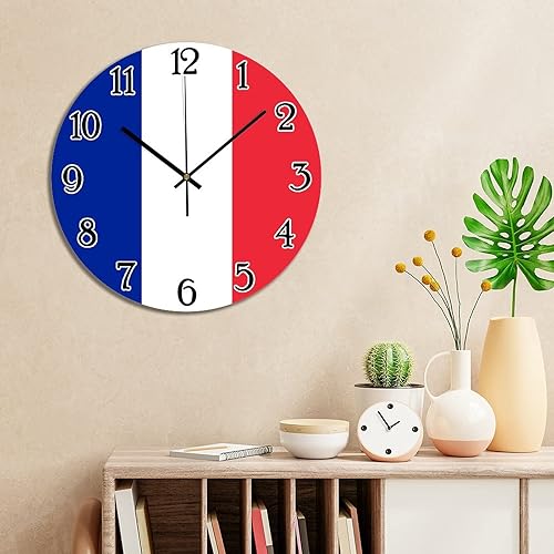 Miniatura 4 de Reloj de pared redondo decorativo con bandera de Francia, recuerdo de país, reloj de PVC de Francia, funciona con pilas, relojes de pared retro