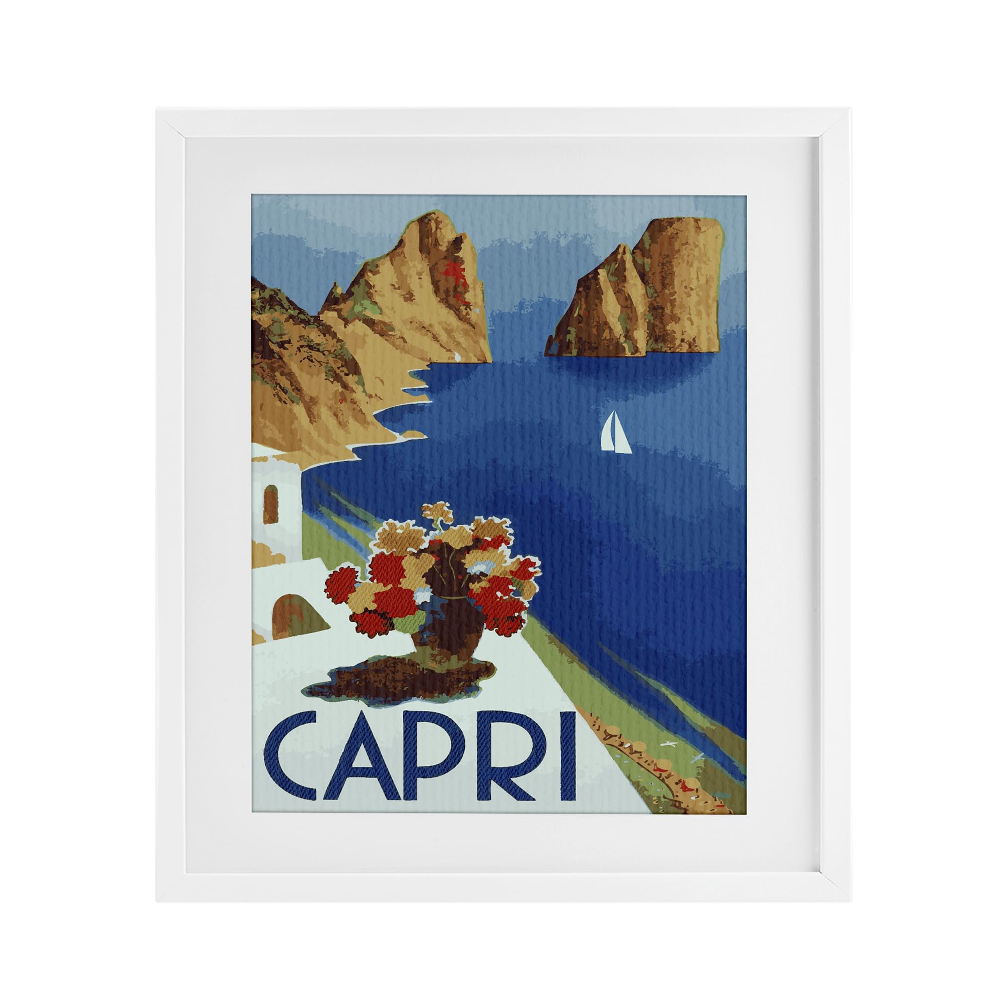Stupell Industries Coastal White (Textured) 'Capri Island Cliffs'| Framed Print Under Glass