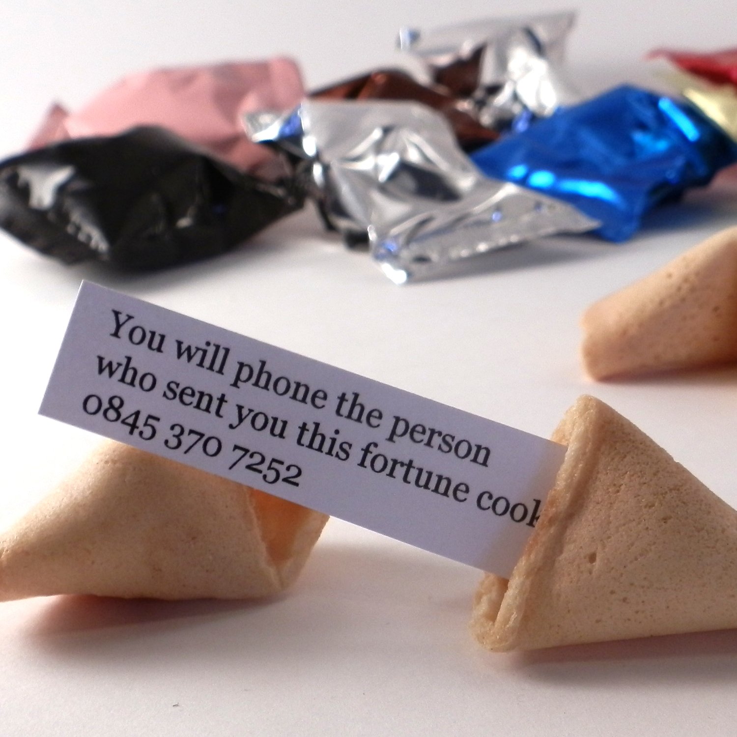150 Personalised Fortune Cookies - Upto 5 Different Messages Inside Written by Yourself. Unique Promotional Products.