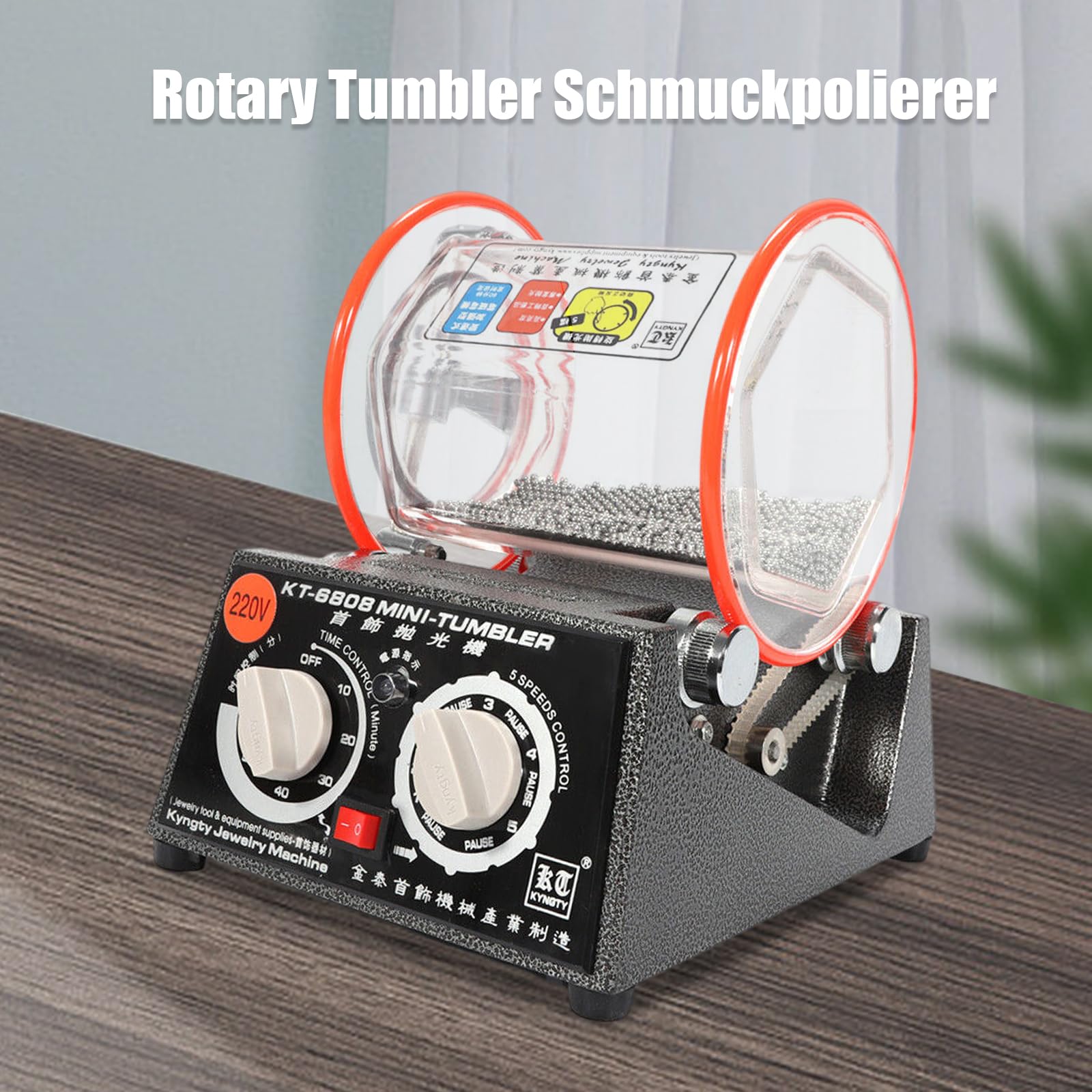 3Kg 220V Elektrische Rotationspolierer, Rotary Tumbler Schmuck Polierer, Schmuck Polieren Trommel Kugelmühle Gerät, Kugelmühle Trommel Polierer 5 Geschwindigkeiten mit Timer Polisher