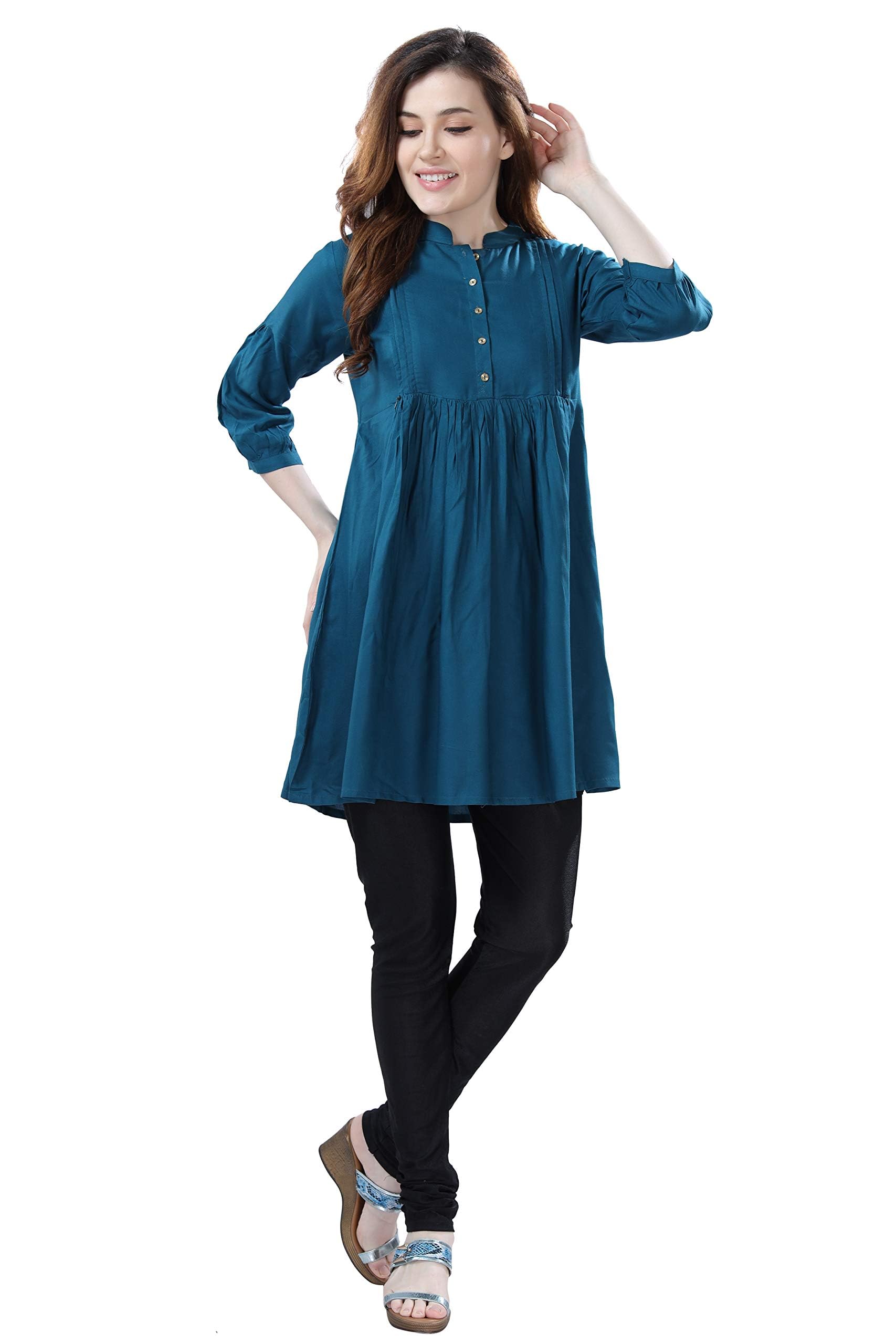 AV2 Women Rayon Regular Fit Kurti Top(8044GM_Teal_Medium) - Image 4 thumbnail