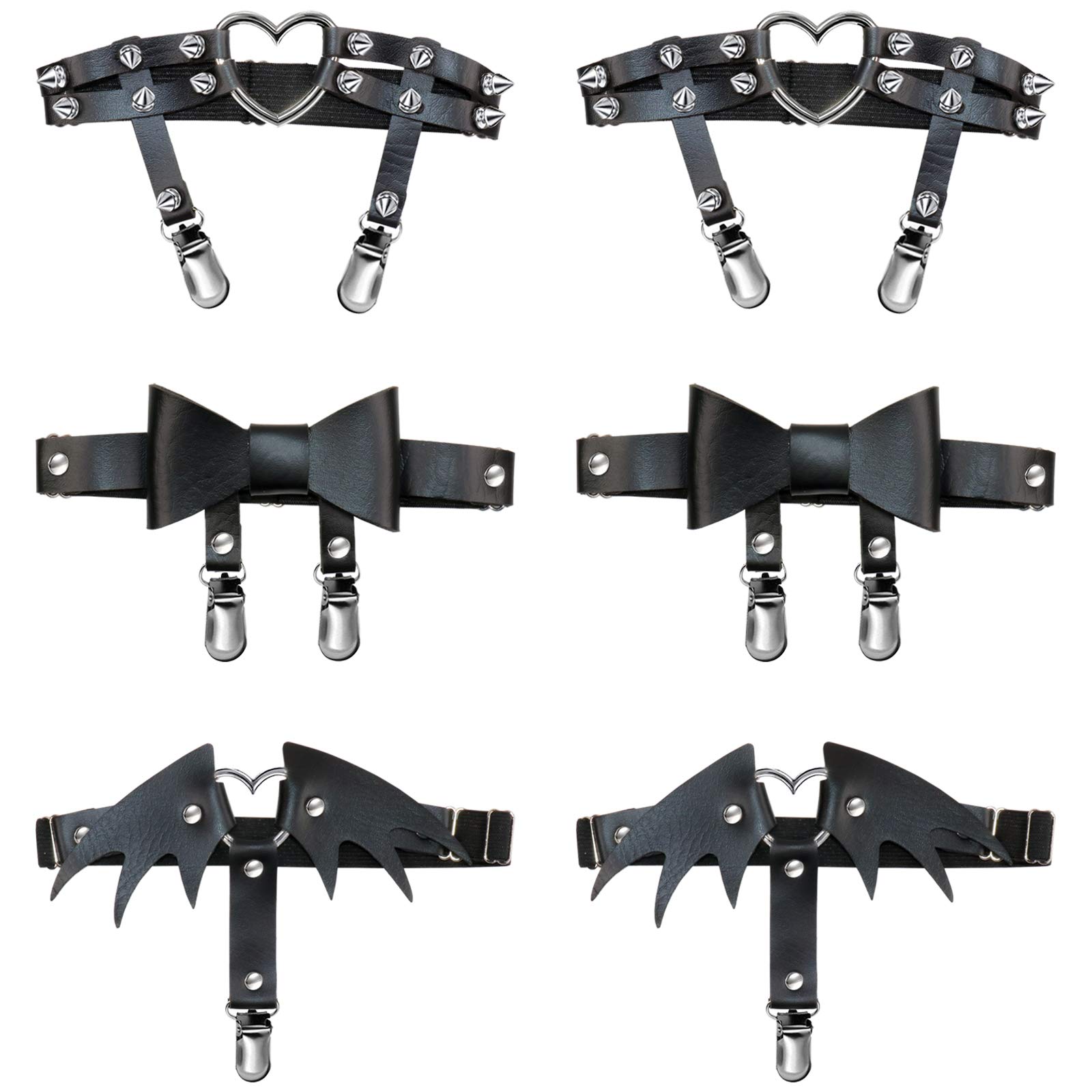 NEWITIN 6 Pieces Adjustable Harness Garter Belts PU Leather Leg Garters for Thigh Highs Socks Gothic Punk Garters Leg Ring