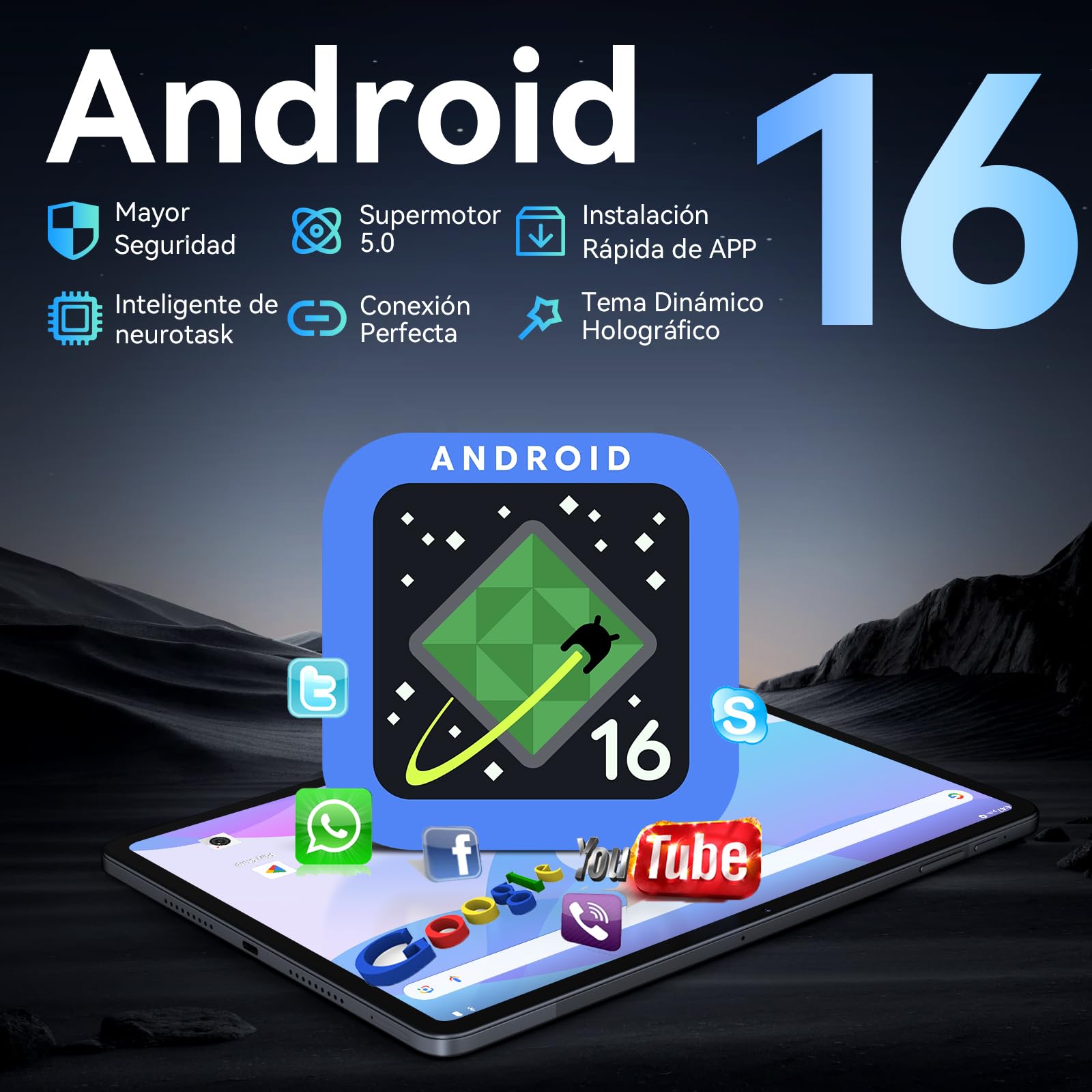 TABWEE T60 Tablet 12 Pulgadas con Teclado - Android 16, 48 GB+256 GB, 10000 mAh, 16 MP+8 MP, 1600 * 2400 FHD+, Widevine L1, Gemini AI 3.1 Pro, Face ID, GPS, Tablet 4G LTE (4 Años de Garantía) — view 3