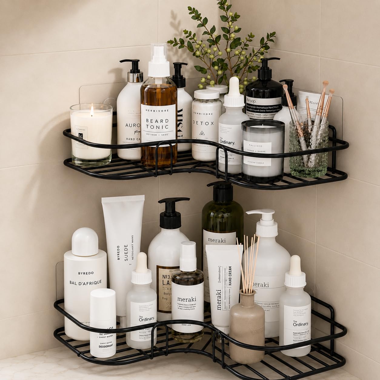 Oslen (Pack of 2 Self-Adhesive Shelf/Storage Organizer for Bathroom and Kitchen Corner Wall Mounted Rack Shelf Bathroom Accessories Storage Rack (No Drilling-Shelf Adhesive) (8 and 9 INCH,Black)-picture-33