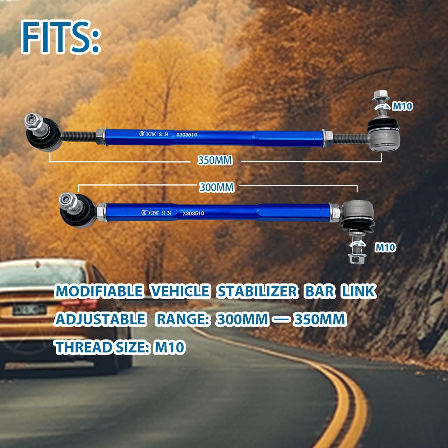 11.81-13.78' m10 Modified Front Sway Stabilizer Bar End Drop Link 2 Pcs Left & Right Aluminium Self Adjustable 360 Degree Swivel With Length And Angle Maintenance Vehicle X303510 300-350 Blue