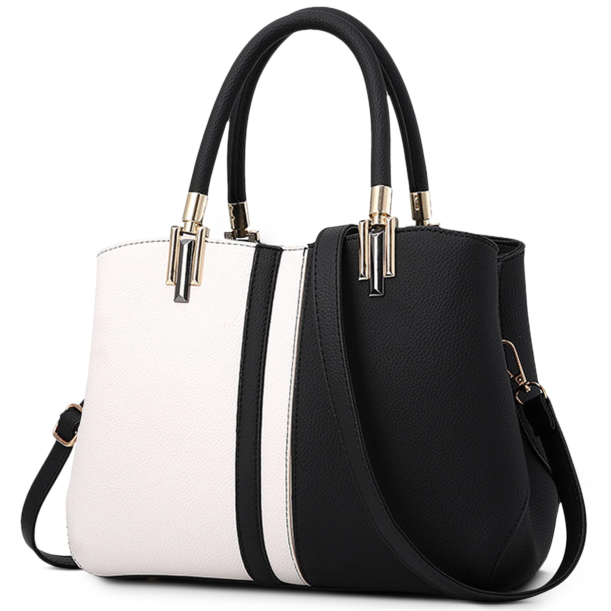 Elégant Sac à Main Femme Sac Fourre Tout Épissage Sac à Bandoulière Dames Sacs Portés Epaule PU Cuir Sac Tote Travail Achats Fête Voyage Sac de Cours Noir