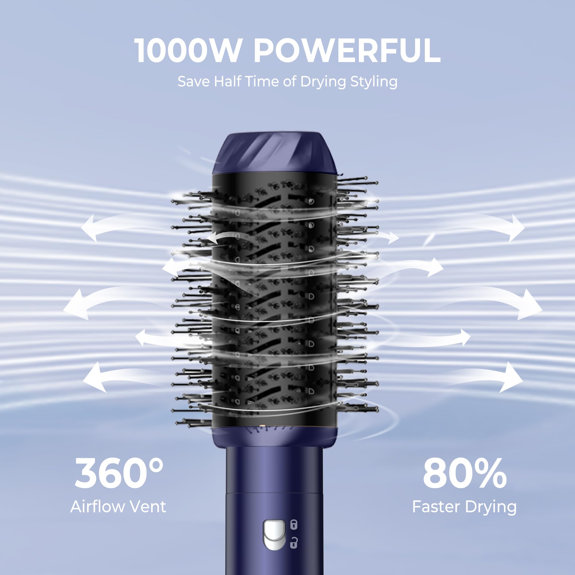 UKLISS Cepillo Secador de Pelo 6 en 1 - Cepillo de Aire Caliente Peinador con Rizador, Thermal Brush, Secado Rápido, Moldeador Pelo Voluminizador- Rizos, Volumen, Alisado y Secado (Azul)