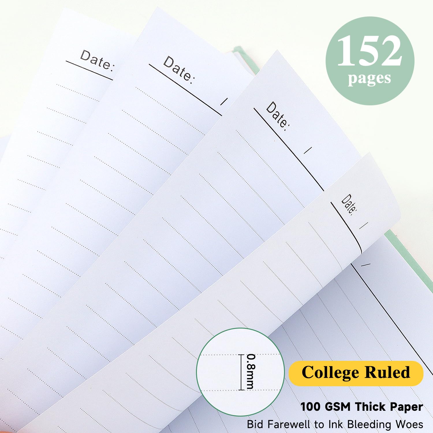 MOTIBACK A5 Spiral Notebook, 152 Pages College Ruled Hardcover Journal for Writing, Work Notebooks with Inner Pocket, Planner Book for Women & Men (Olive Green) - Image 3