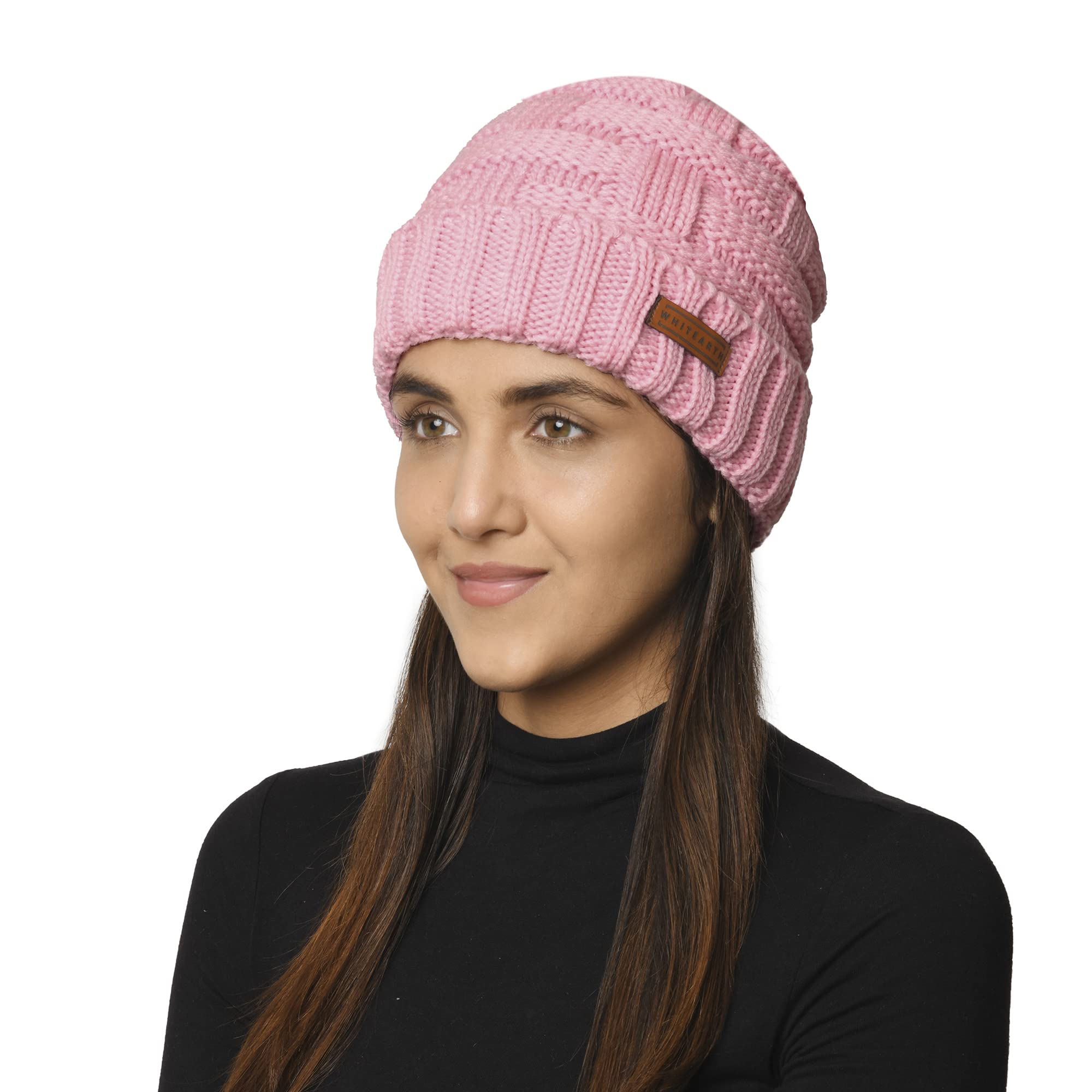 WHITEARTH Warm Woolen Unisex Skull Cap with Fur Inside. Winter Stylish Soft Knit Beanie with Fold for Men and Women for Head and Ear Protection.-image-18