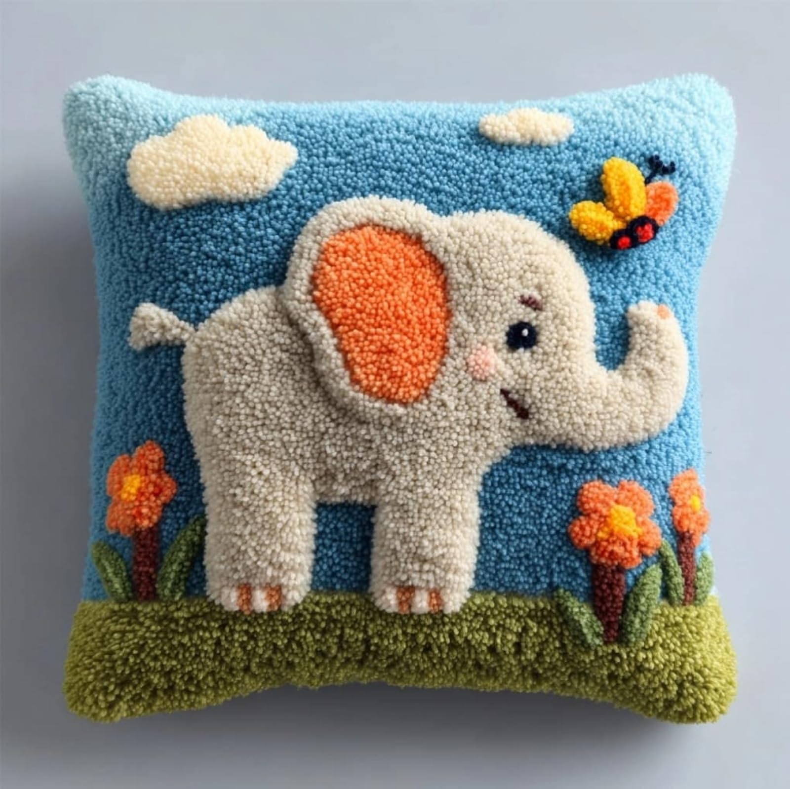 Wallustrioaw Cartoon Elephant And Butterfly Diy Latch Hook Cushion Kits 43X43cm,