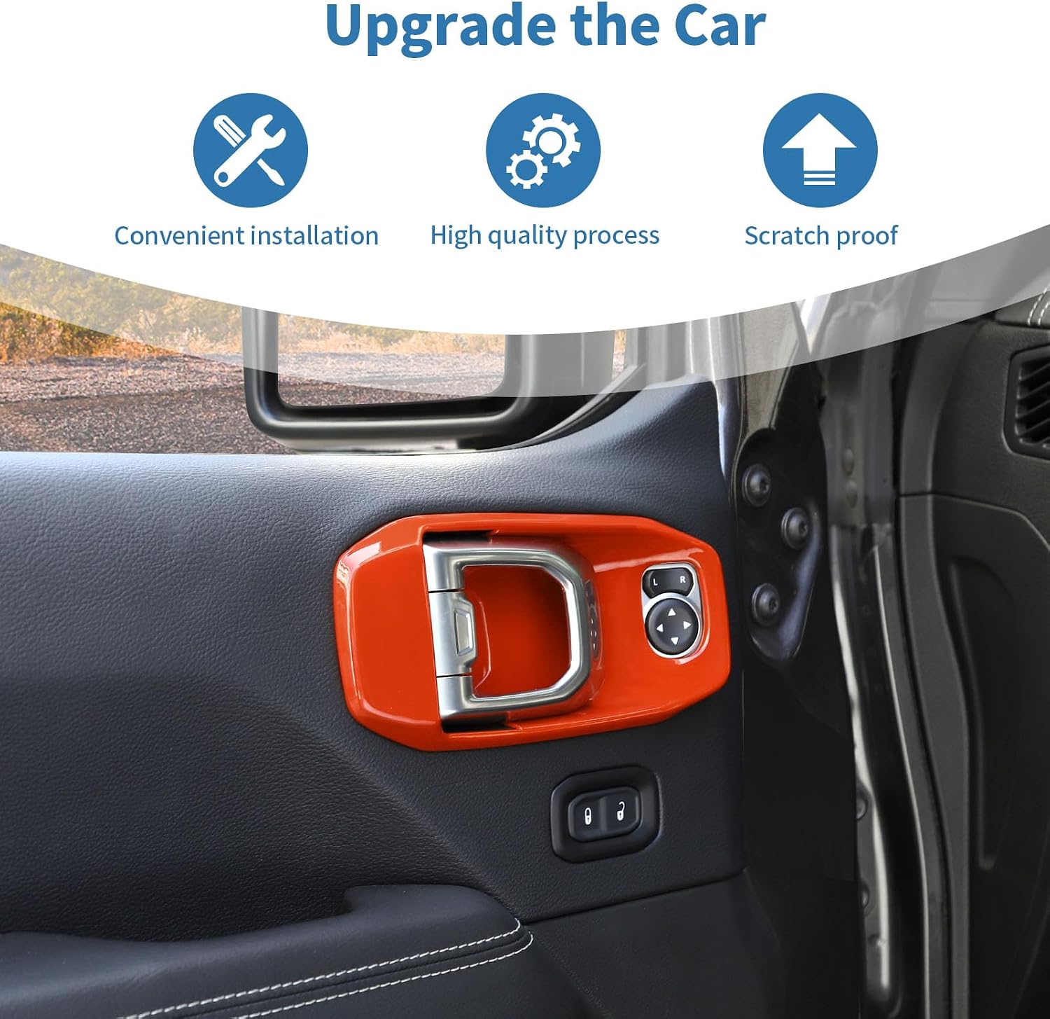 for Jeep JL Inner Door Handle Cover Bowl Trim for Jeep Wrangler JL JLU 2018 up for Gladiator JT 2020 up 2DR Orange Interior Accessories 2pcs