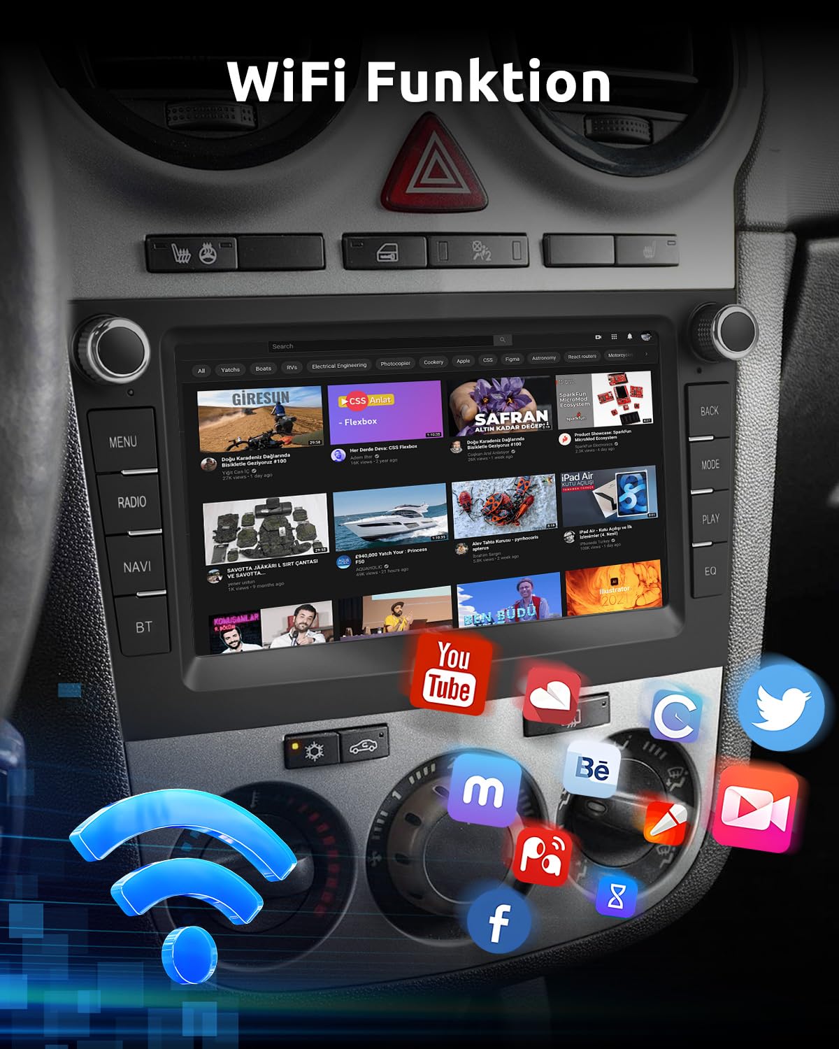 ESSGOO 6+128G Wireless Autoradio Android 15 mit Carplay und Android Auto Für Opel Astra H Corsa C/D Vectra C Zafira 7 Zoll IPS Touchscreen Bluetooth FM RDS GPS Schwarz