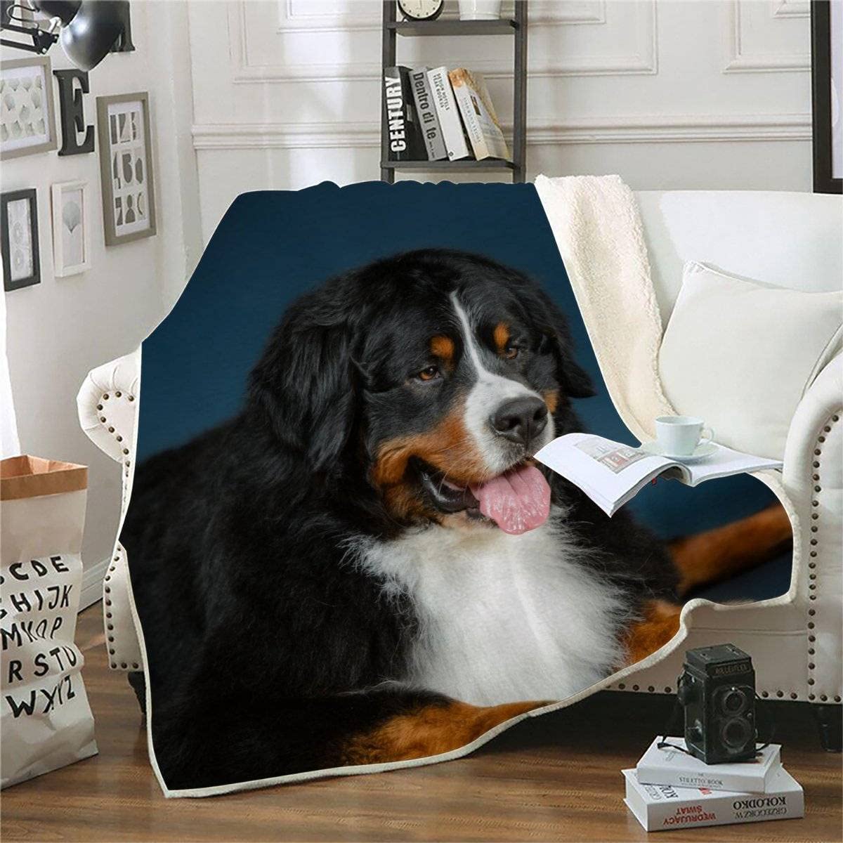 Couverture Polaire Epaisse Hiver Chien Bernois pour Adultes 3D Chien De Compagnie Plaid Canape Chaud Doux en Flanelle Jeté de Canapé pour Couvre lit 2 Personnes pour Enfant Ado 150x200cm