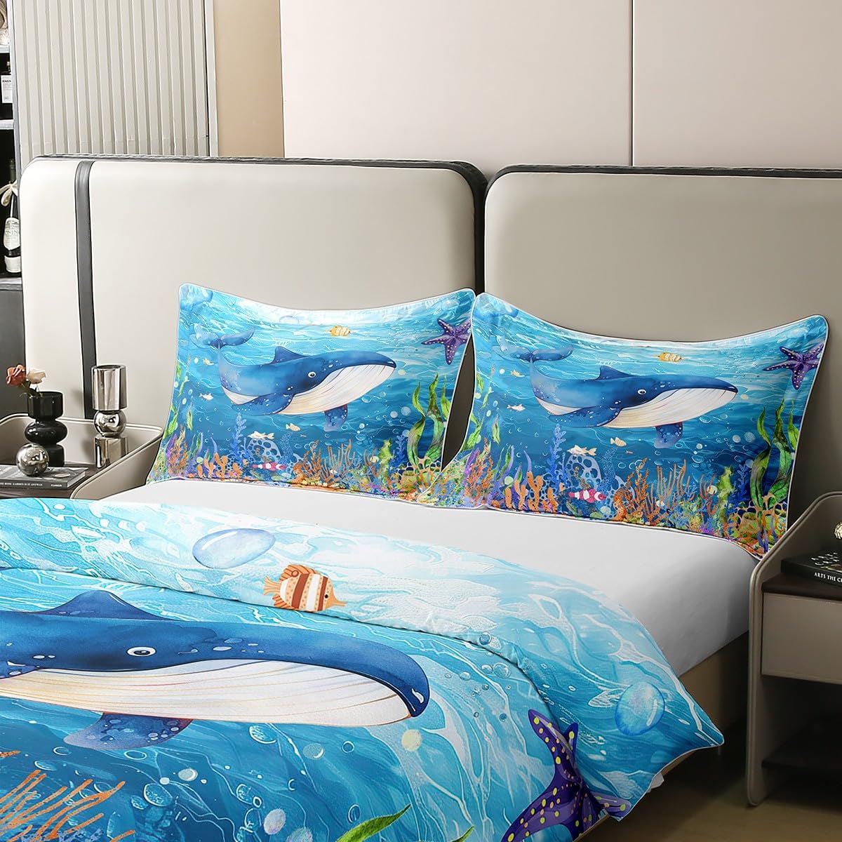 Feelyou Dolphin Bedding Set Twin Size Cute Ocean Animal Comforter Cover Set for Kids Teens Adults Jumping Dolphins Duvet Cover 100% Cotton Blue Ocean Marine Themed Bedspread Cover Room Decor 2Pcs