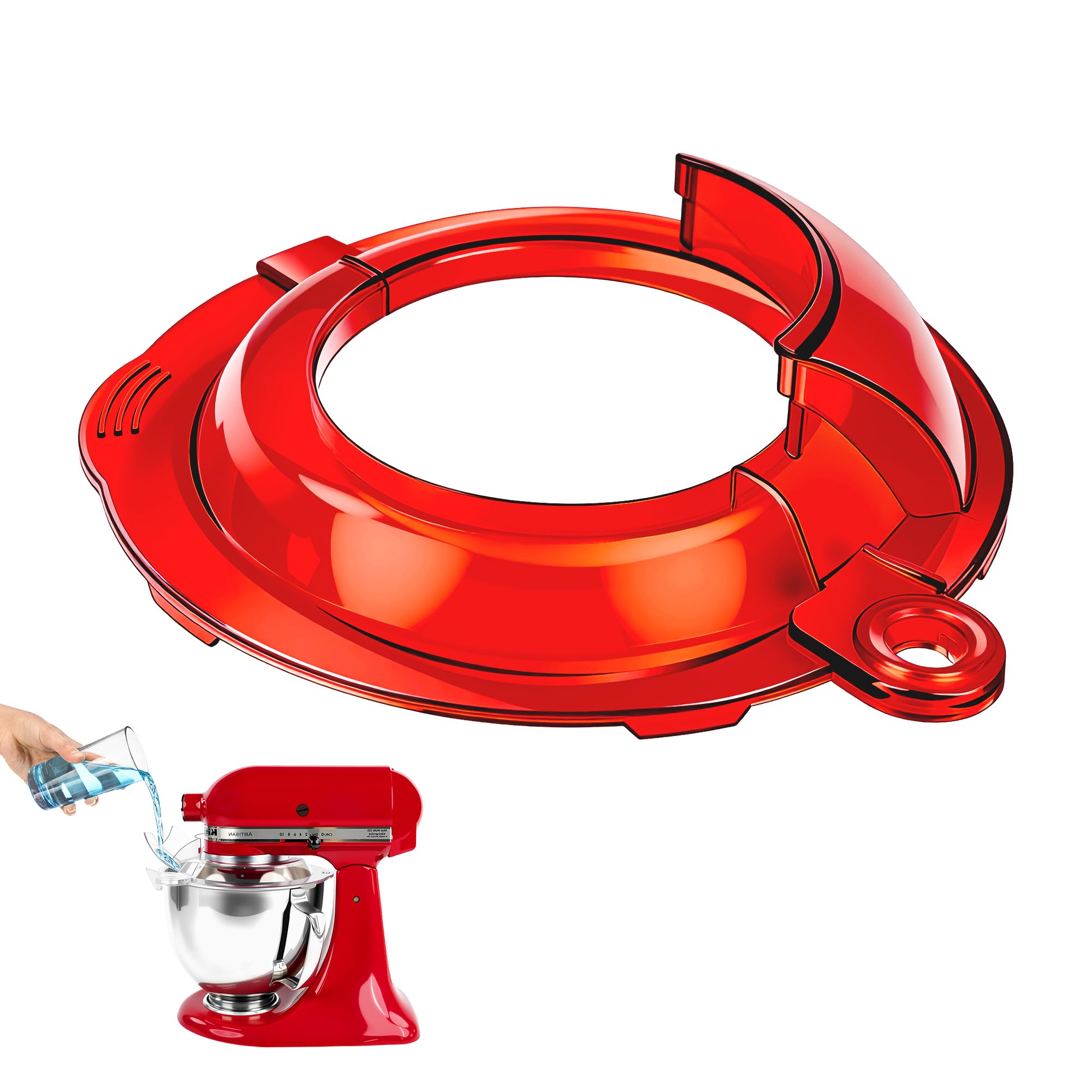 Pouring Shield Compatible with Kitchen Aid 4.5QT & 5QT Tilt-Head Stand Mixers,Fully Enclosed Foldable Lid Mixer Bowl Cover(Transparent Red)