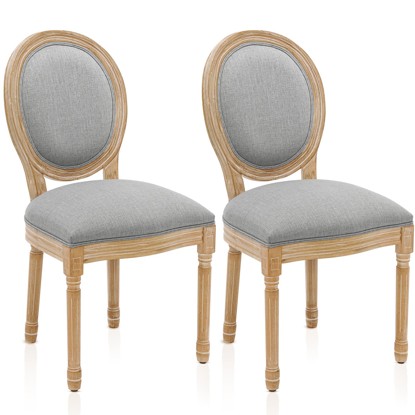 Furniliving French Country Dining Chairs Set of 2, Upholstered Dining Room Chairs with Round Back Farmhouse Kitchen Chairs for Living Room, Kitchen,