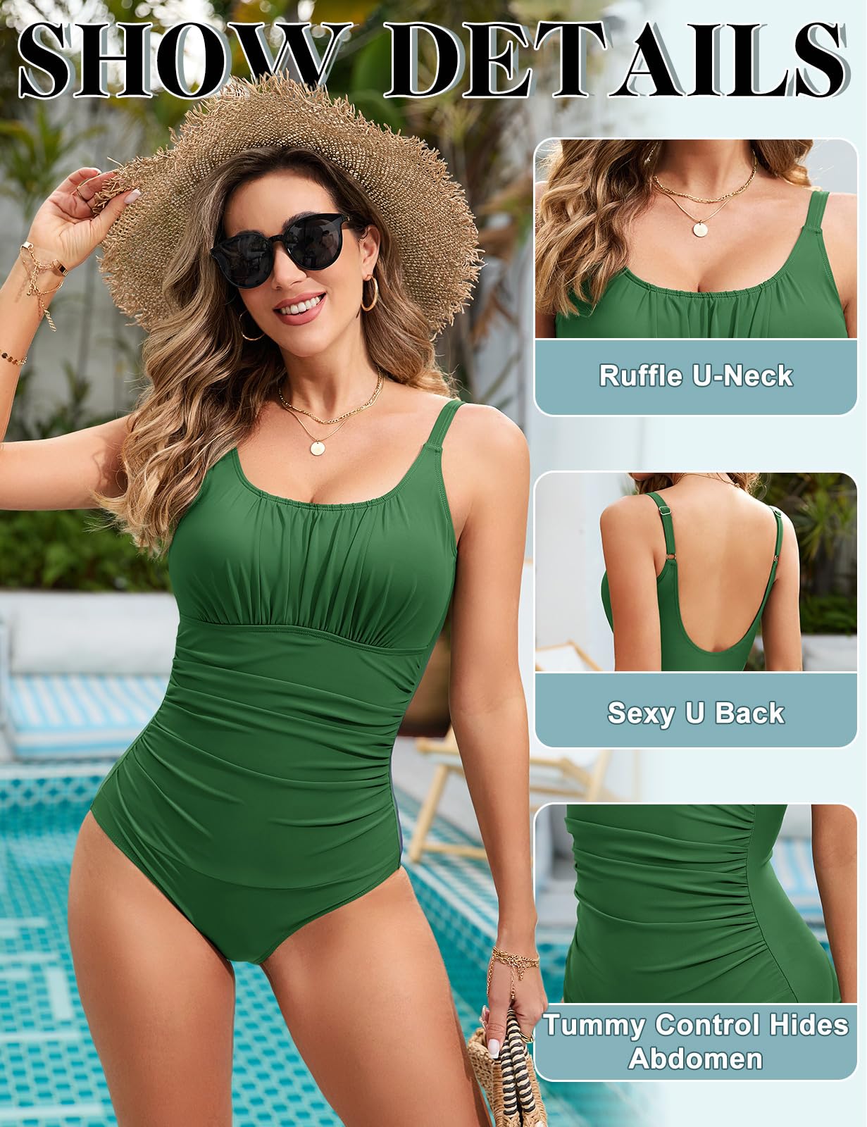 RITOSTA Costume Intero Donna Contenitivo Pancia Costumi Piscina Mare Costume Curvy Costume da Bagno Donna Push up Monokini con Swimwear Imbottito Scollo a U Schiena Bassa