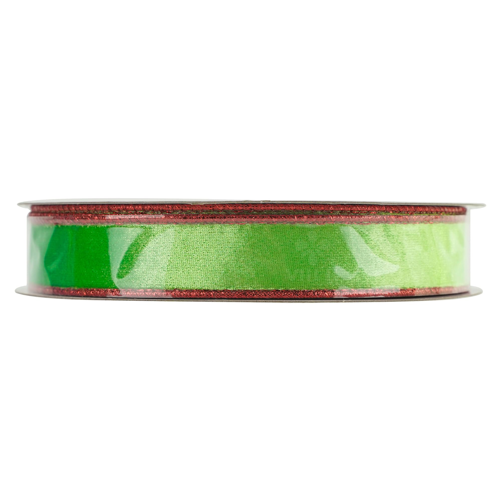 MEEDEE Cinta de Navidad de terciopelo verde lima y rojo de 1 pulgada, cinta de terciopelo fino con alambre, carrete de 25 yardas, cinta Farrislk de dos tonos, cinta roja y verde para árbol de Navidad,
