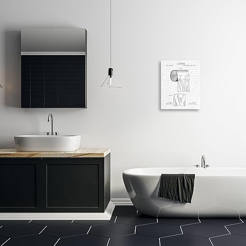 Miniatura 2 de Stupell Industries Rollo de papel higiénico con diseño de baño blanco y negro, diseño de arte de pared de lienzo por artista con letras y forradas