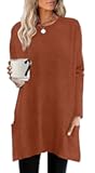 Womens Tunic Tops Long Sleeve Crew Neck High Low Hem Loose Fit Shirts Blouses with Pockets