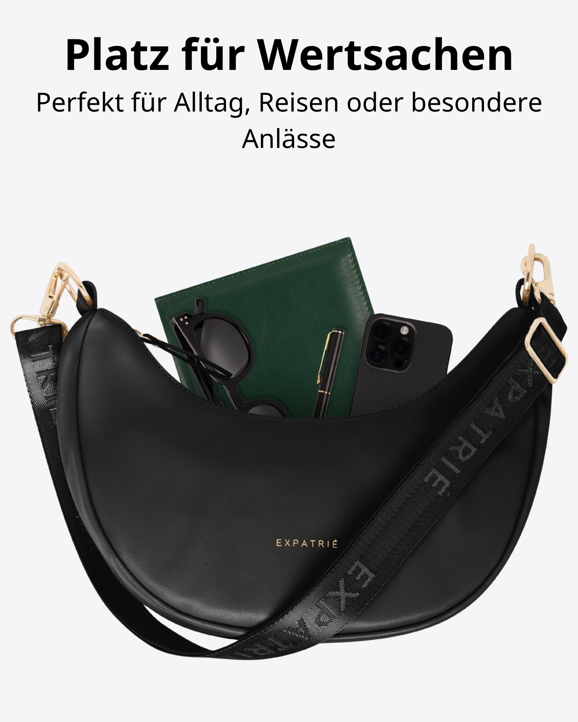 Expatrié Umhängetasche Damen - Lea Small - Half Moon Bag Schultertasche - Crossbody Bag im Halbmond Design - Halbrunde Handtasche aus Veganem Leder - Wasserabweisend
