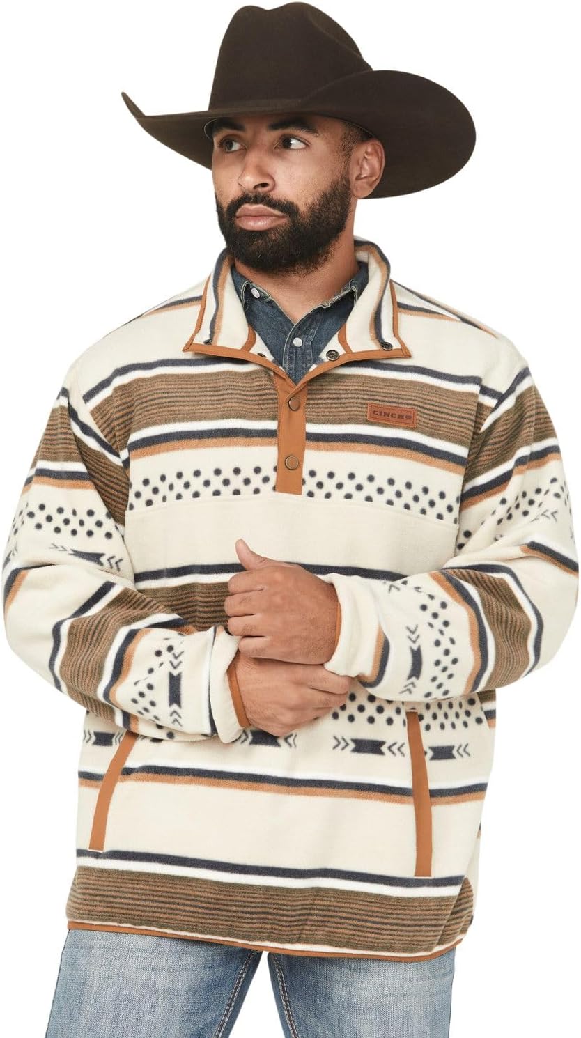 Cinch Men's Multi Stripe Cream Pullover