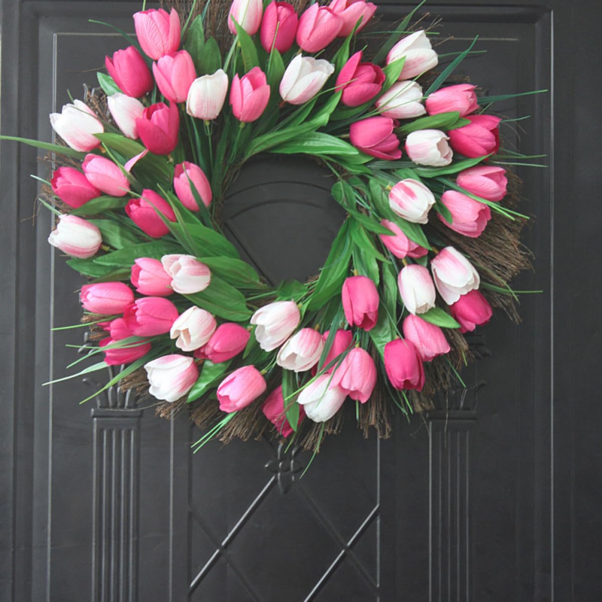 Beavorty Künstliche Blumenförmig Stoff aus Rattan Rosa und Tulpengirlande Leicht ohne Gießen Naturgetreu für Hochzeit und Outdoor Deko