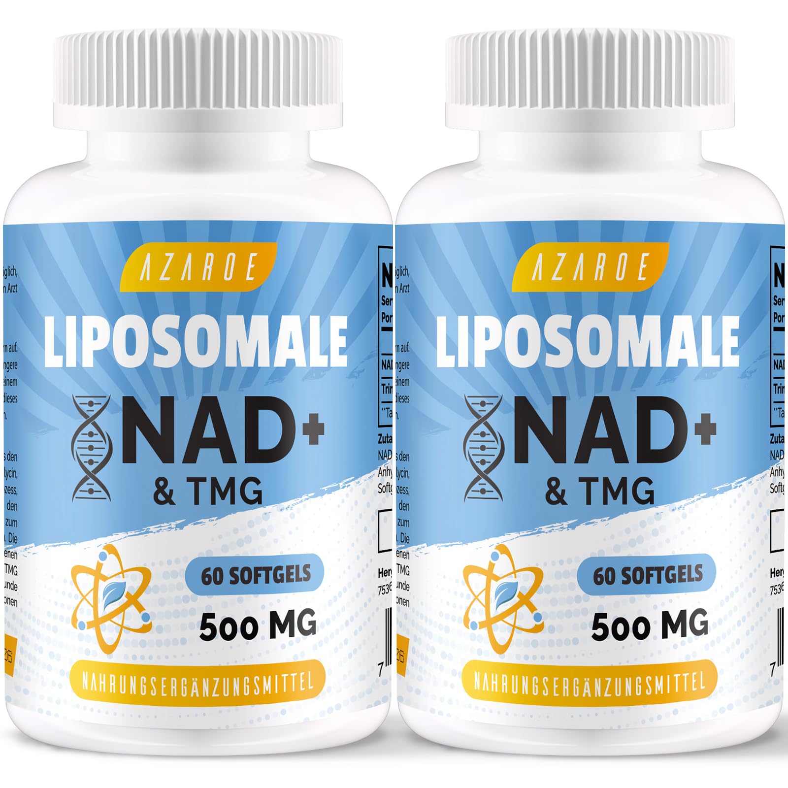 Liposomales NAD+ Gélules 500 mg avec TMG 250 mg, soutient l'énergie cellulaire, 60 gélules (60 Unité (Lot de 2))