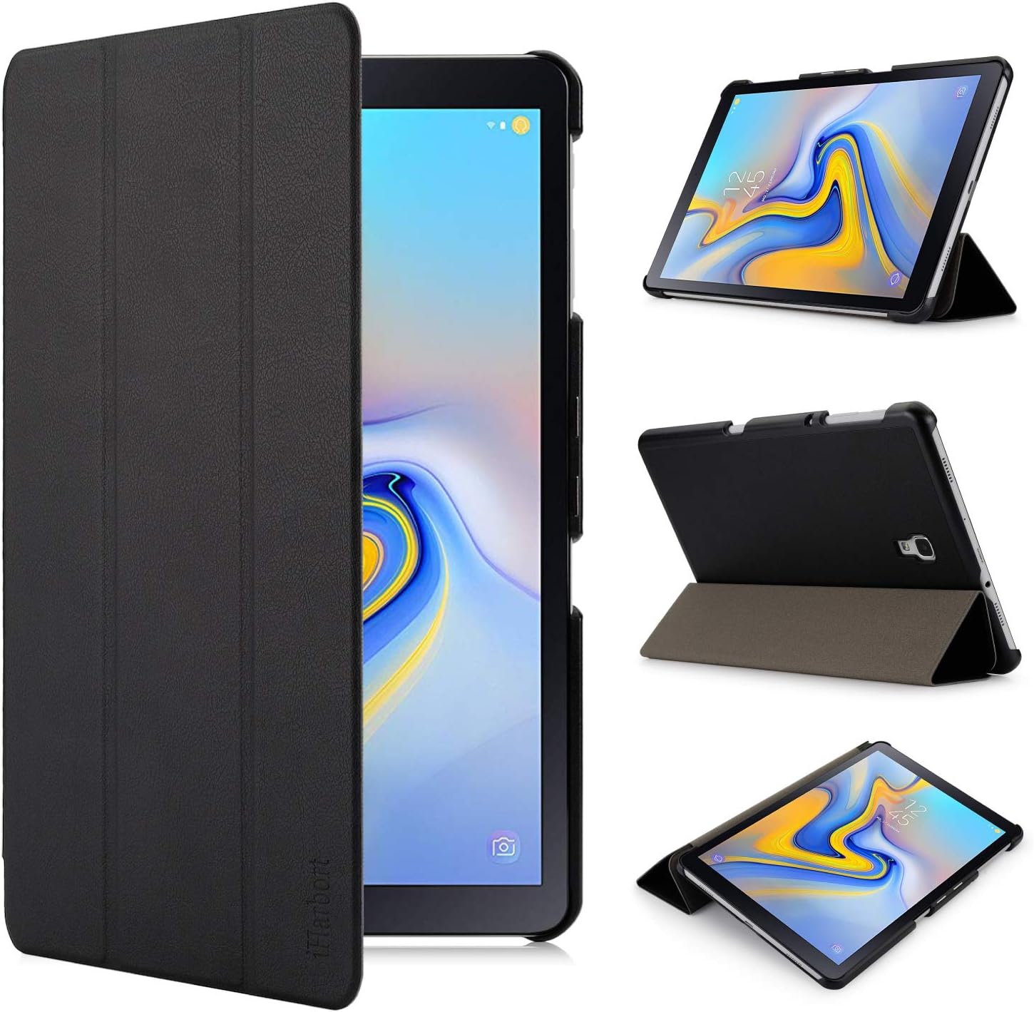 iHarbort Stand Case Cover for Samsung Galaxy Tab A 10.5 Inch (2018 released SM-T590 / T595) - Lightweight PU leather Smart Holder With Sleep/Wake Function, Black