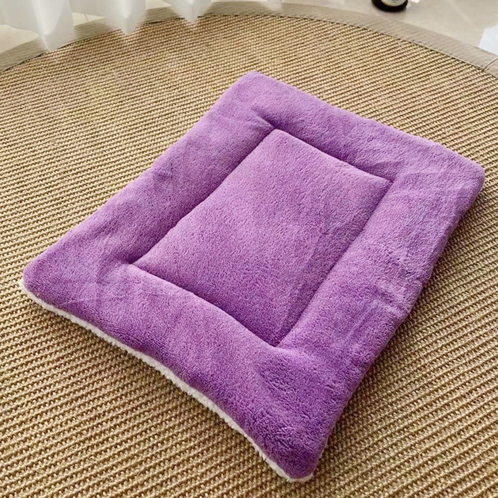 Hiseng Soft Fluffy Dog Bed, Self-Warming Sherpa Cat Bed Washable Simple Solid Color Dog Beds Medium, Short Velvet Anti-Slip Bottom Cat Beds for Indoor Cats (XL/90x75cm,Purple)