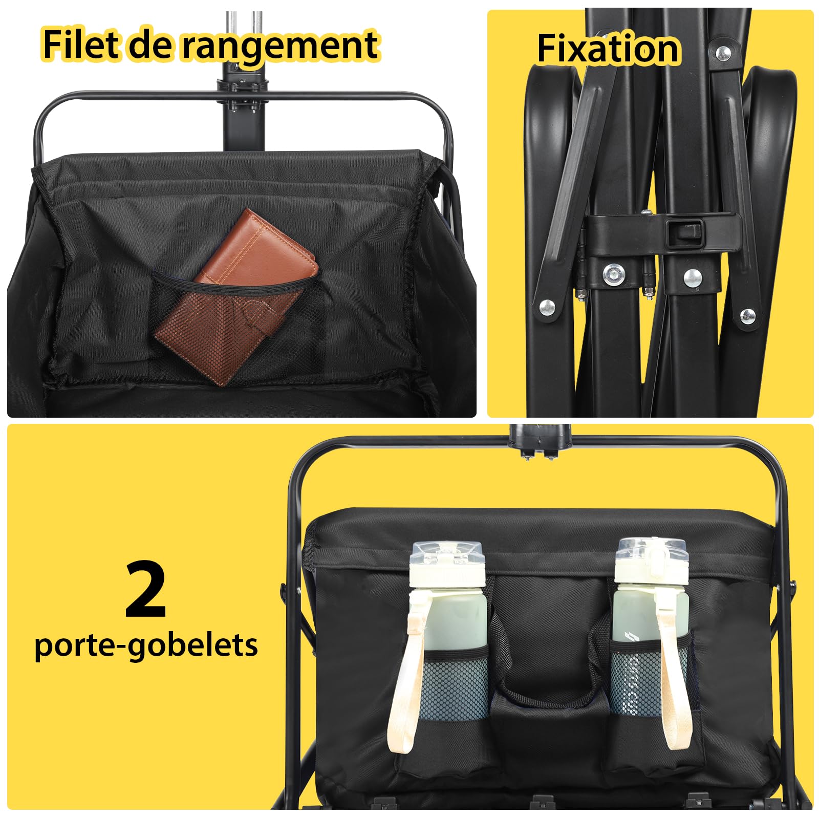 Sekey Chariot de transport pliable en caoutchouc 200 kg pour charge lourde, adapté au terrain, chariot à main pliable, pour la plage, le camping, les enfants, ultra silencieux, caoutchouc plein 100 l,