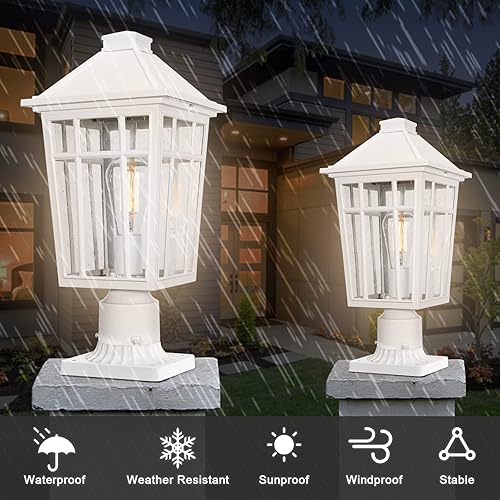 Miniatura 4 de Darkaway Luces de poste grandes para exteriores de 17 pulgadas + adaptador de luz de poste, postes de lámpara con iluminación exterior de vidrio