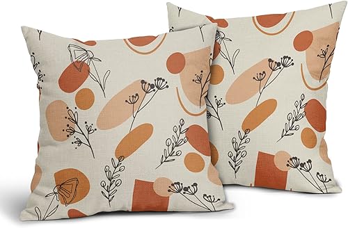 Juego de 2 fundas de almohada retro de mediados de siglo de 18 x 18 pulgadas, fundas de almohada decorativas de lino con temática abstracta de ambos