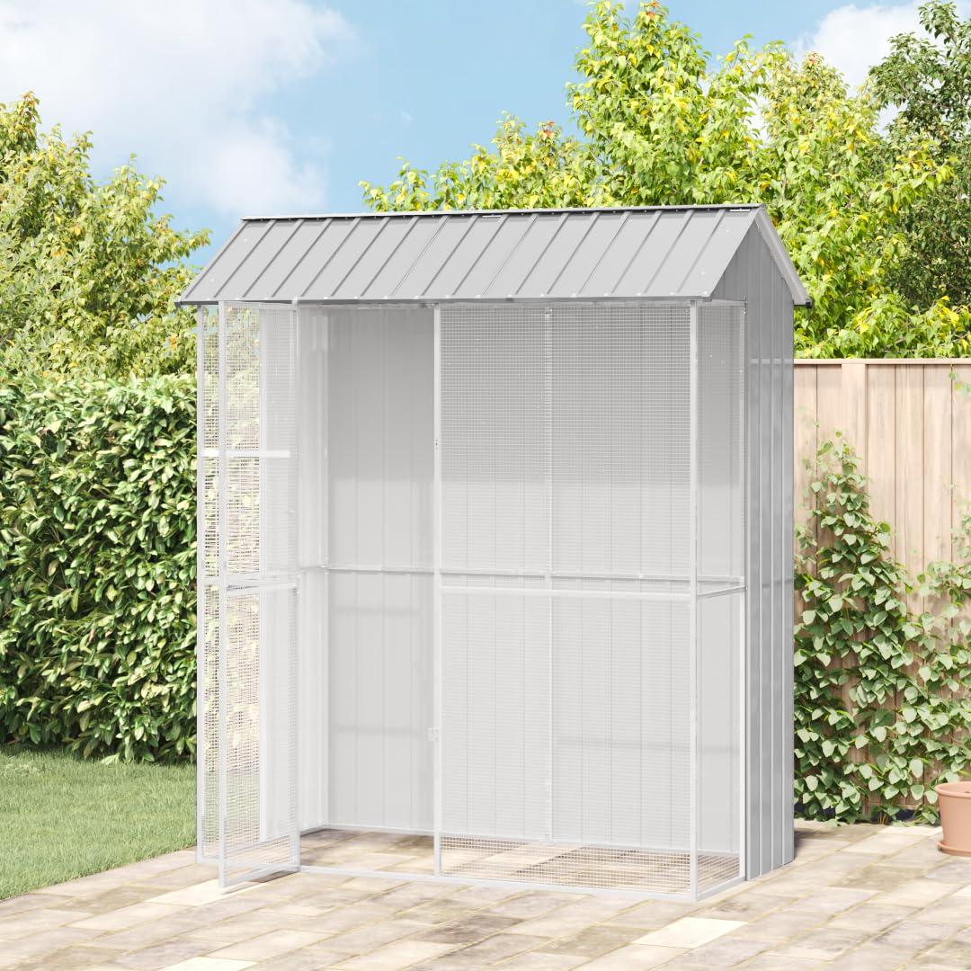 SKM Voliere Grau 215x110x247 cm Stahl,Tier- & Haustierbedarf,Haustierbedarf,Vogelbedarf,Vogelkäfige & -ständer,Grau,53.7KG,3325173