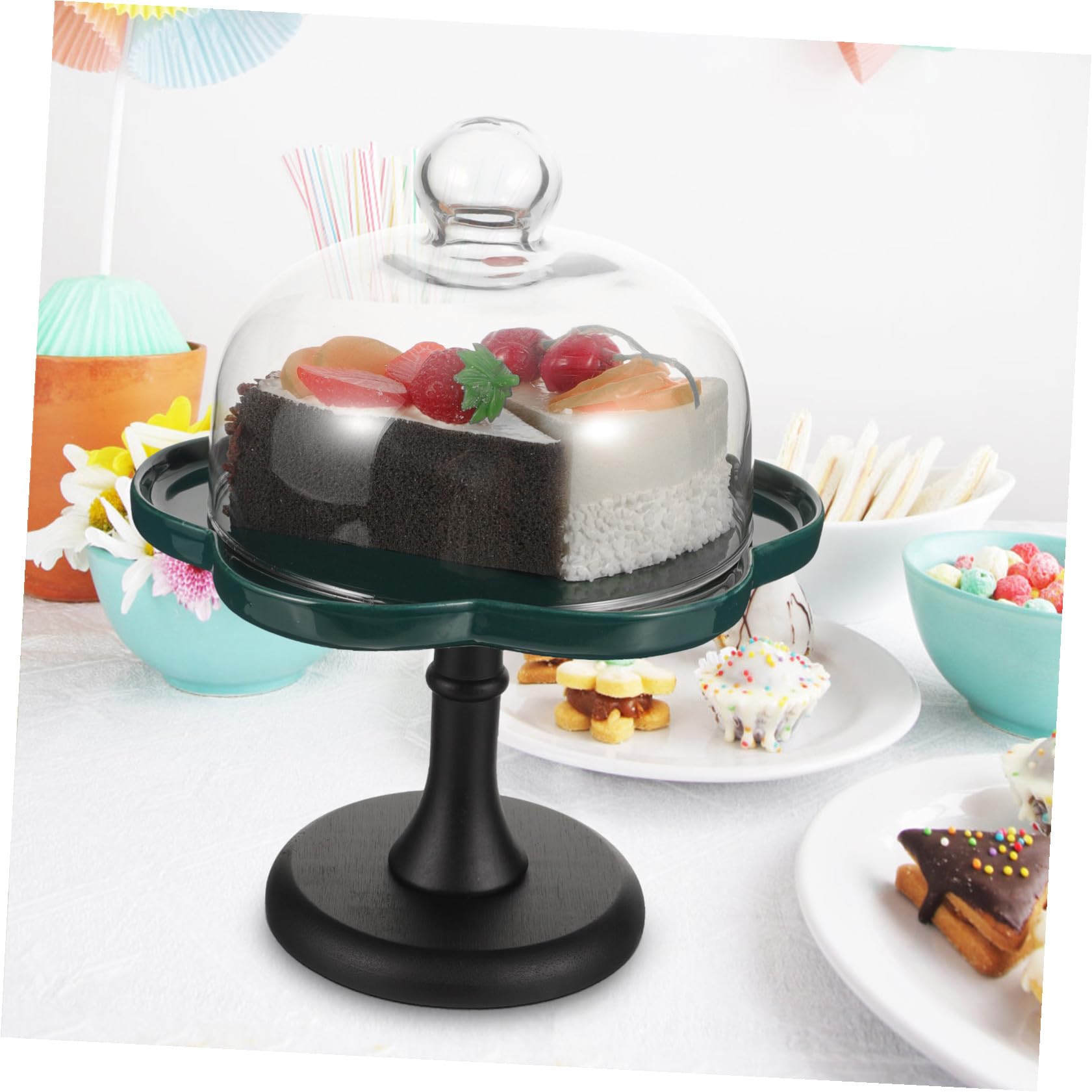 Alzata per Torte in Ceramica con Base Alta e Cupola in Vetro Trasparente, Facile da Pulire, per Feste di Compleanno ed Eventi