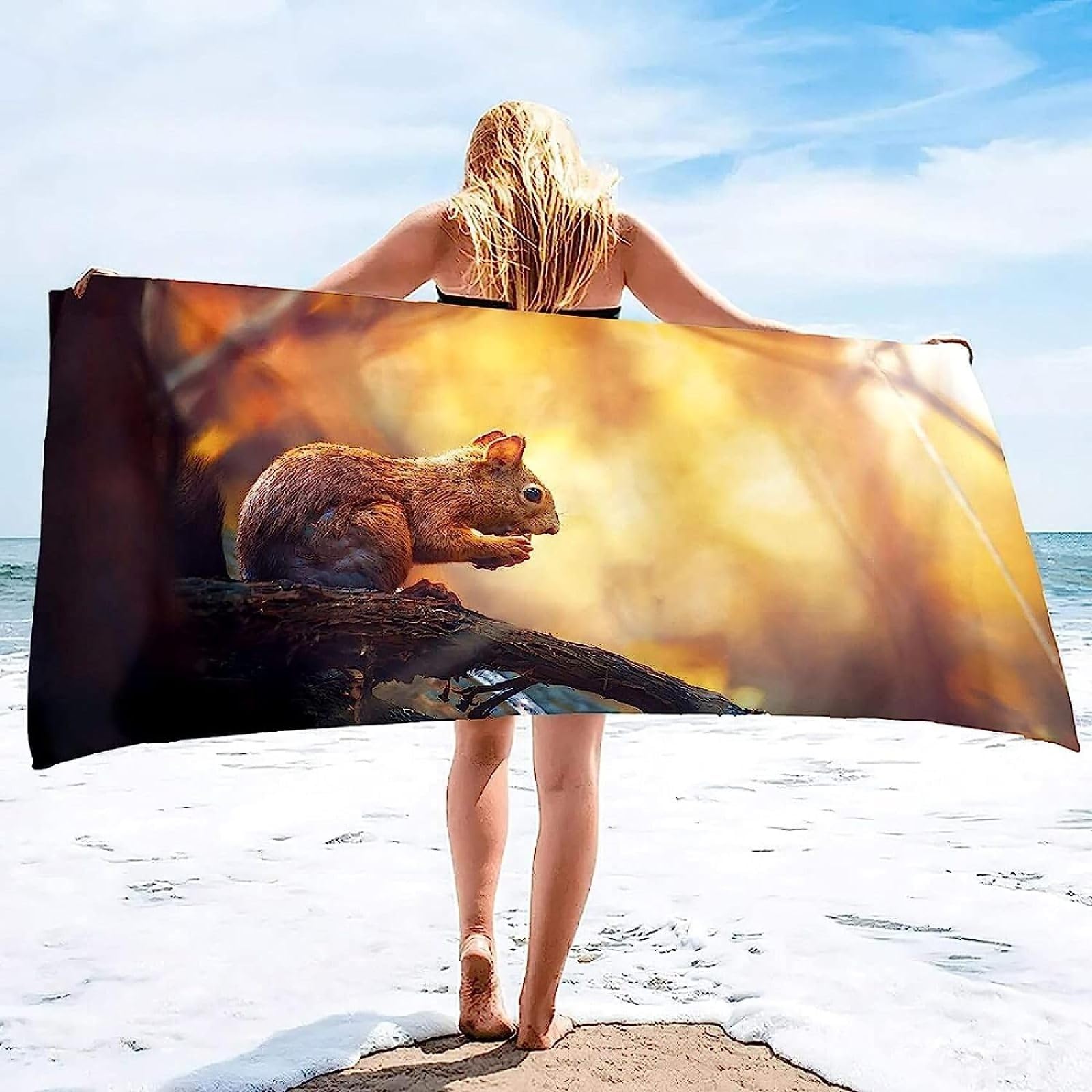 Scoiattolo Telo Mare Grande 150x200, Microfibra Asciugamano da Spiaggia, 3D Teli Mare Scoiattolo, Asciugatura Rapida Antisabbia Adulti Bambini Teli Mare per Nuoto Campeggio Viaggio