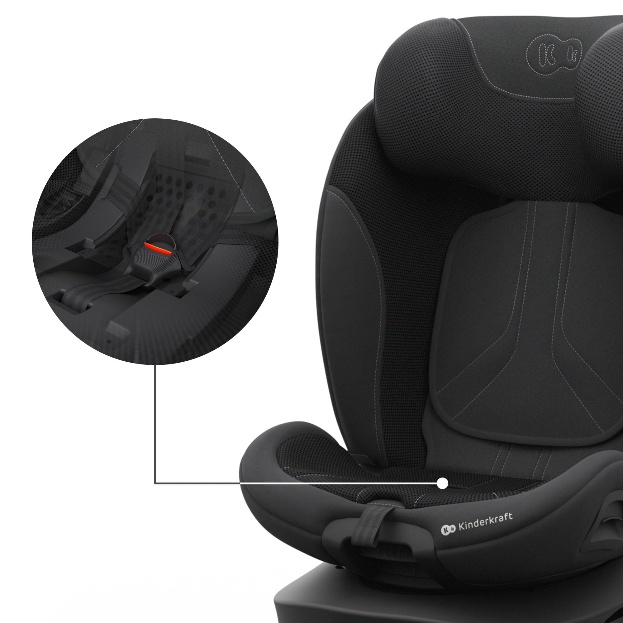 Kinderkraft I-360 2 PRO Silla de coche, I-SIZE 40-150 cm, Isofix, Silla coche bebé, para niños, Ajustable, Sillade, RWF, FWF, Asiento de coche, 360º, Grupo 0+/1/2/3, 0-36 kg, Negro