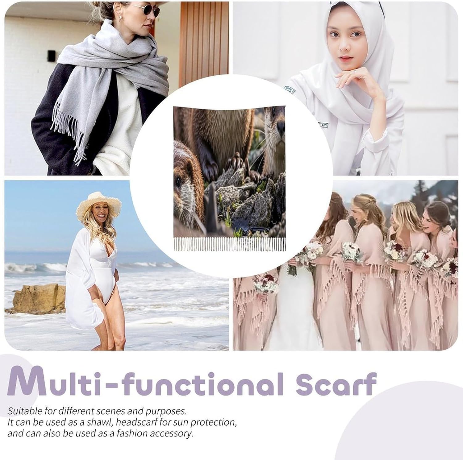 Animal Cute Brown Otters Scarf for Women Men Soft Warm Fashion Blanket Scarves Classic Cashmere Feel Scarf Long Shawl Large Scarves Cold Weather Thick Blanket Scarfs