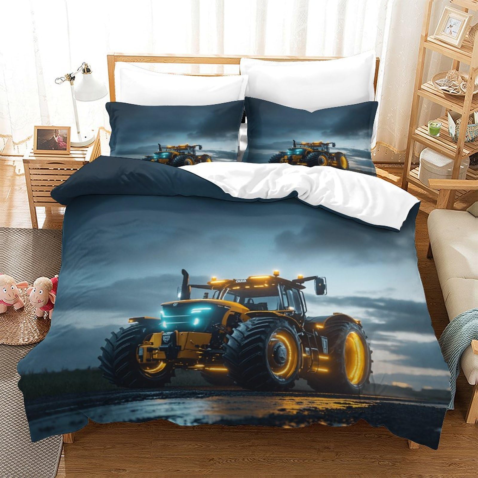 XiaopangXY FT Tractor Warmth to Sleep Comforter Cover Hidden Zipper Johndeer Duvet Cover Set with Pillowcases Bedding Set Soft Microfiber Luxury Quilt Cover Set Double（200x200cm）