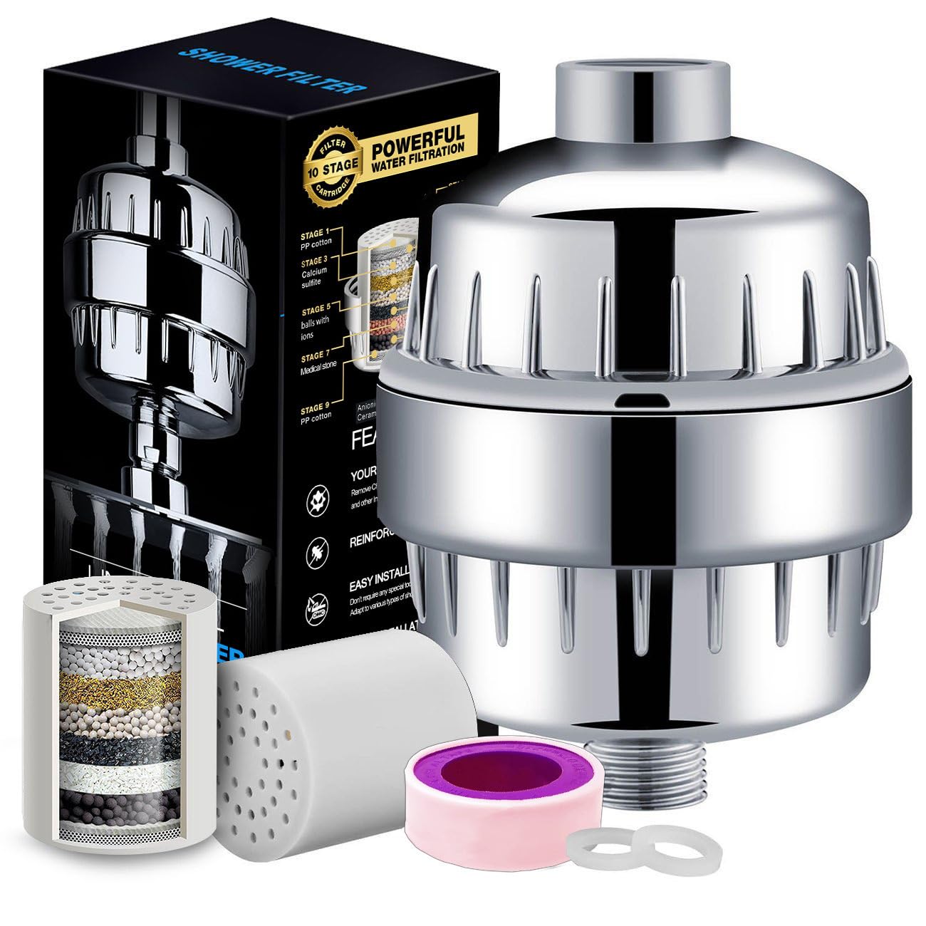 ZCXSHKA Shower Filter, Premium 10 Stage High Output Shower Head Filter for Hard Water to Remove Chlorine and Fluoride Reduce Dry Itchy Skin Dandruff Eczema