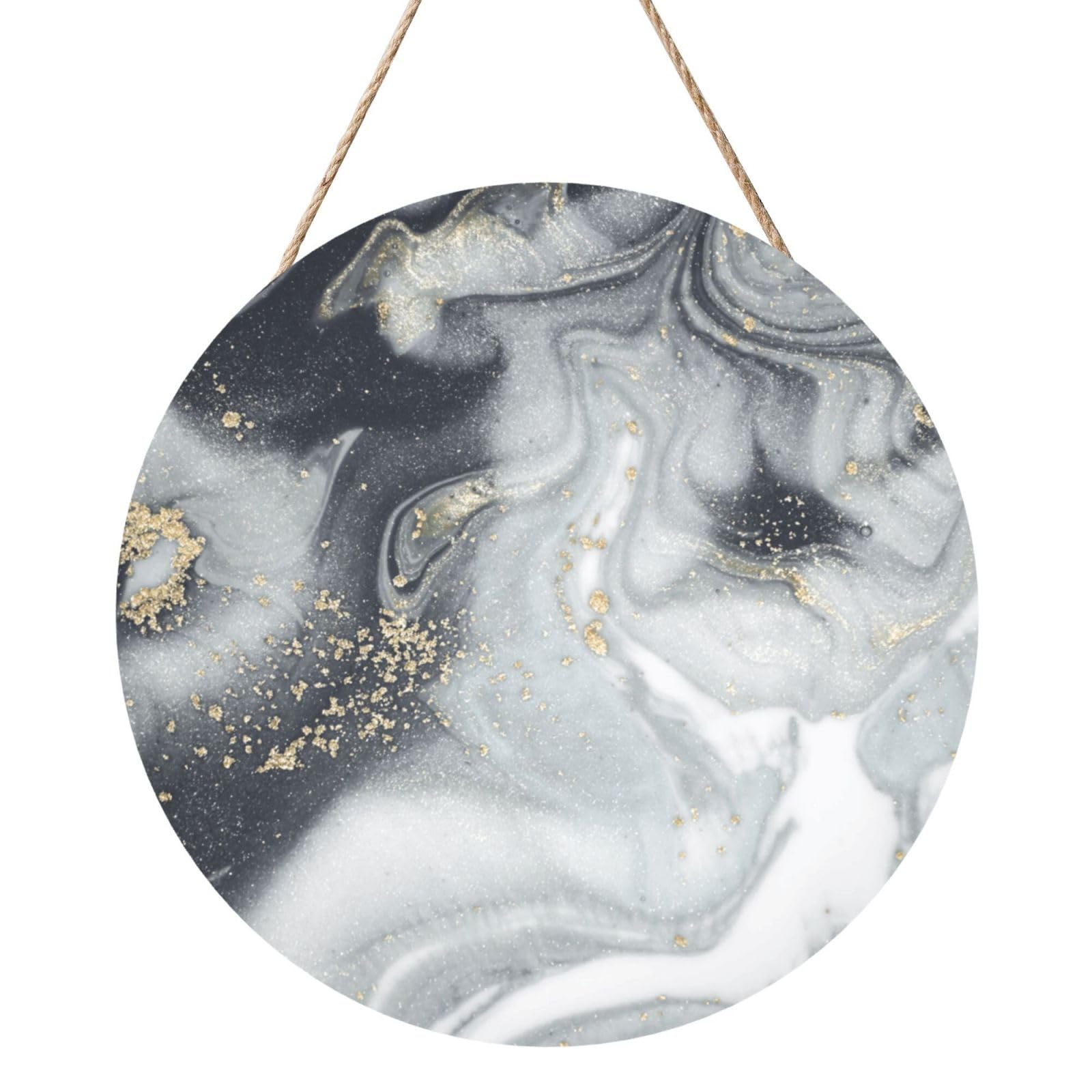 InOmak Gray Marble Abstract Splash Pastel, Round Wood Panel Painting 12 in, Wall Hanging Painting For Home