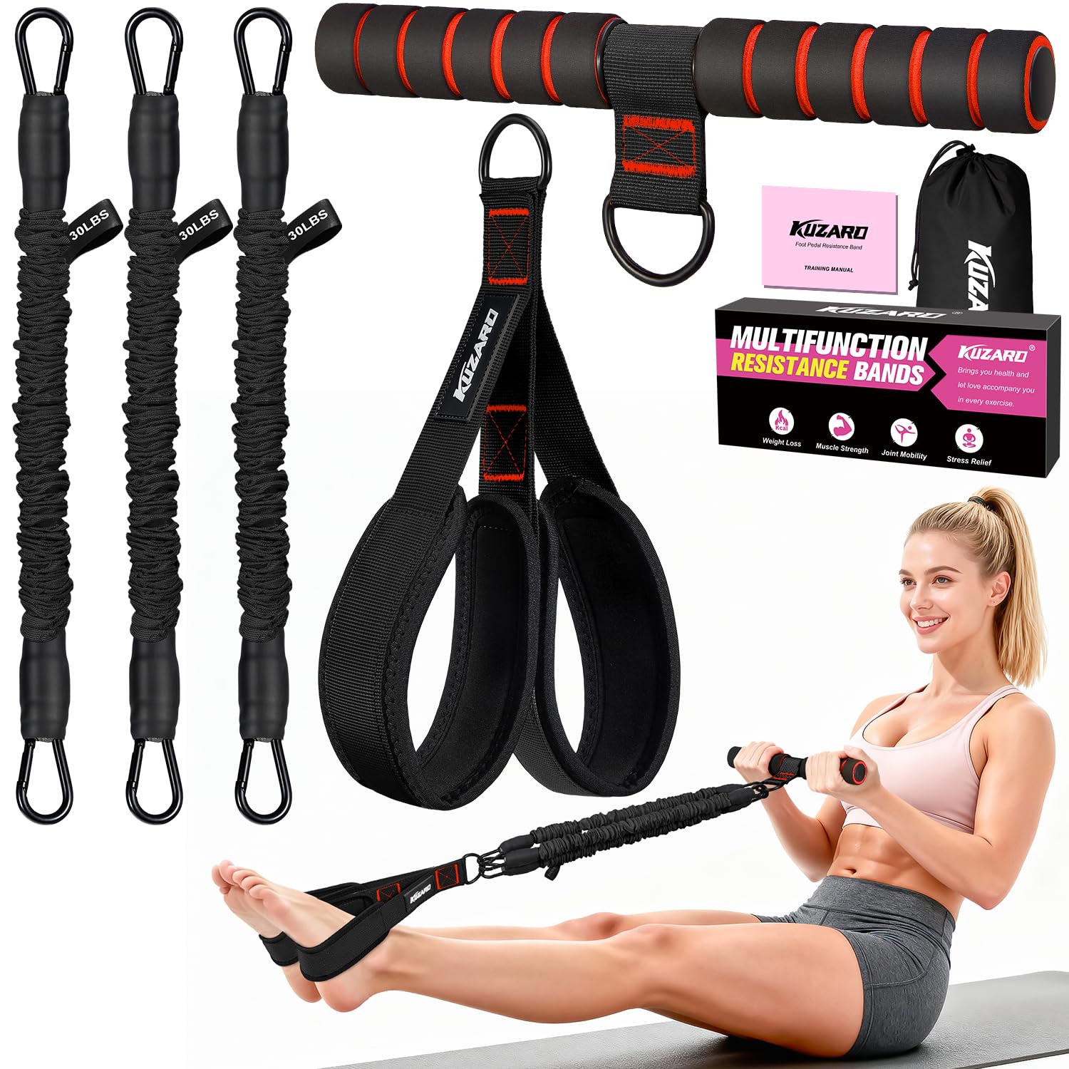 KUZARO Upgraded Multifunction Pedal Resistance Band