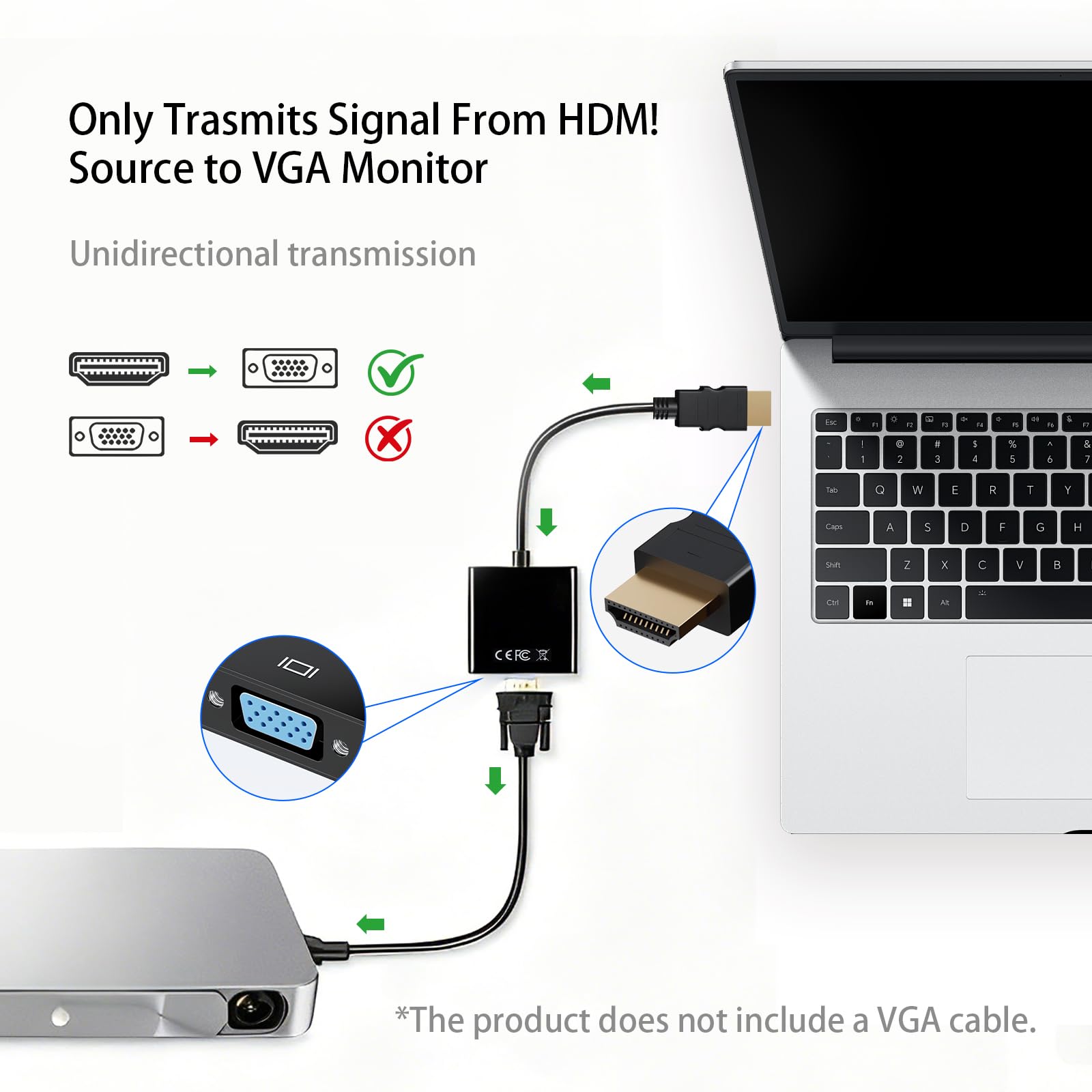 Lot de 2 adaptateurs HDMI vers VGA, convertisseur femelle plaqué or pour ordinateur portable, ordinateur de bureau, PC, moniteur, projecteur, HDTV, Xbox, résolution HD 1080p