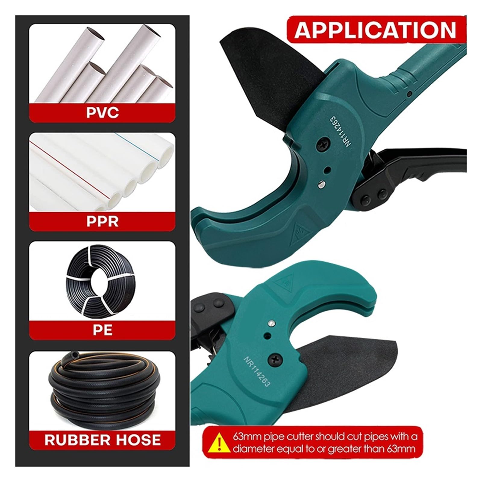 Cortador De Tubos 63mm, Cuerpo Aleación Aluminio, Tijeras Trinquete, Herramientas Manuales Corte Mangueras PVC/PU/PP/PE Alta Calidad De Corte(Cutter)