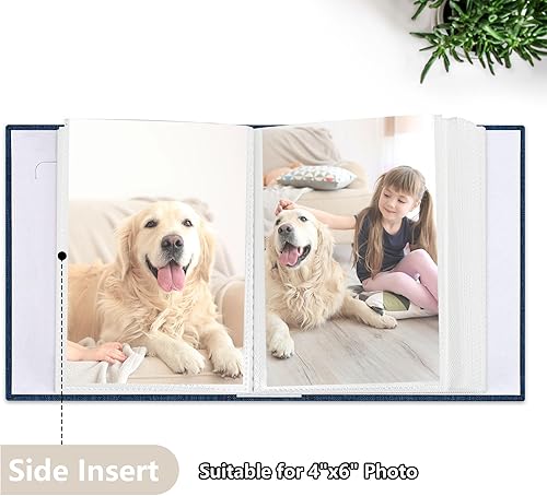 Miniatura 4 de Álbum de fotos de lino azul de 4 x 6 con 100 bolsillos