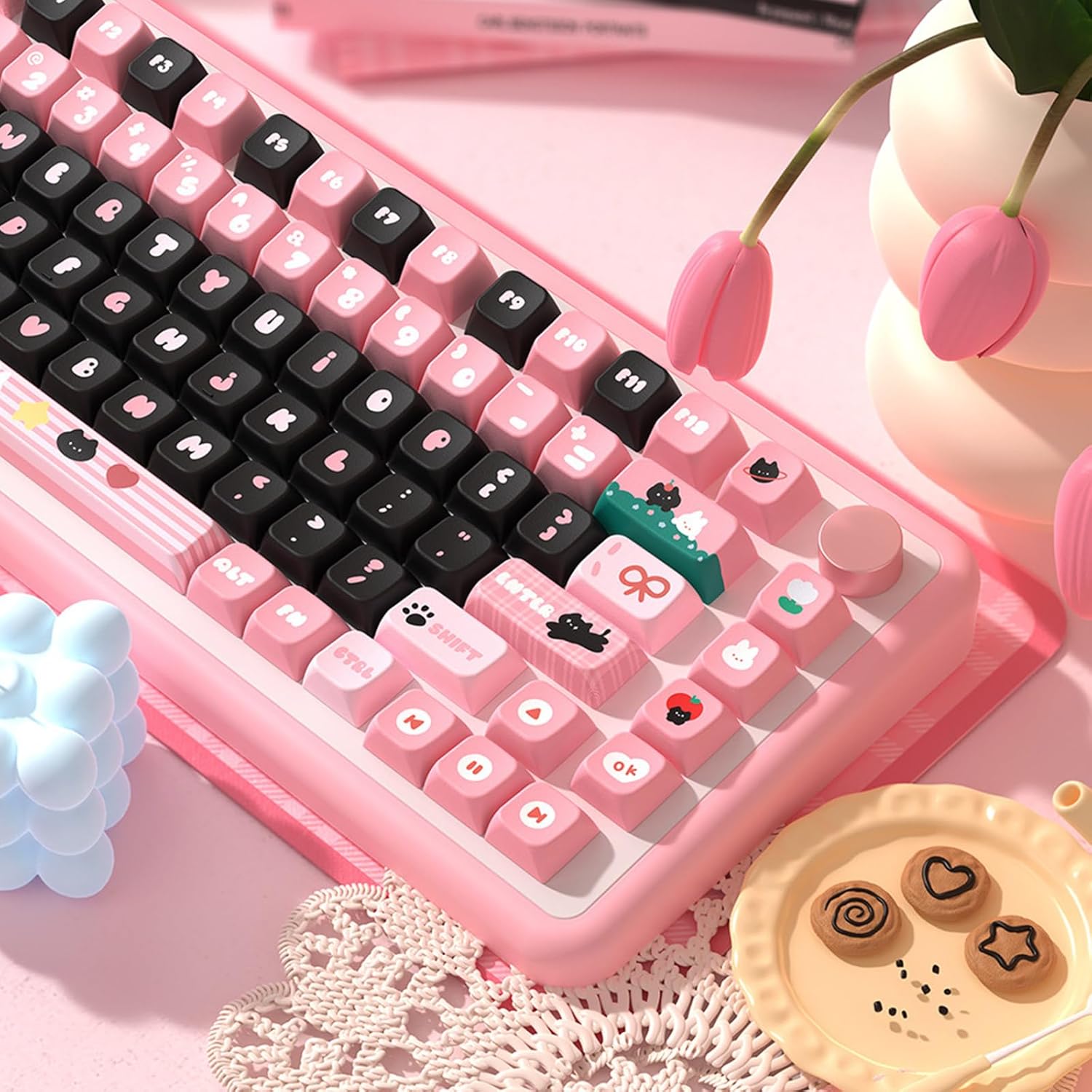 Black Cats Theme Keycap 138/158 Keycaps Profile Keycap Set Suitable for Mechanical Keyboards Accessories Heatproof Sublimated Keycaps