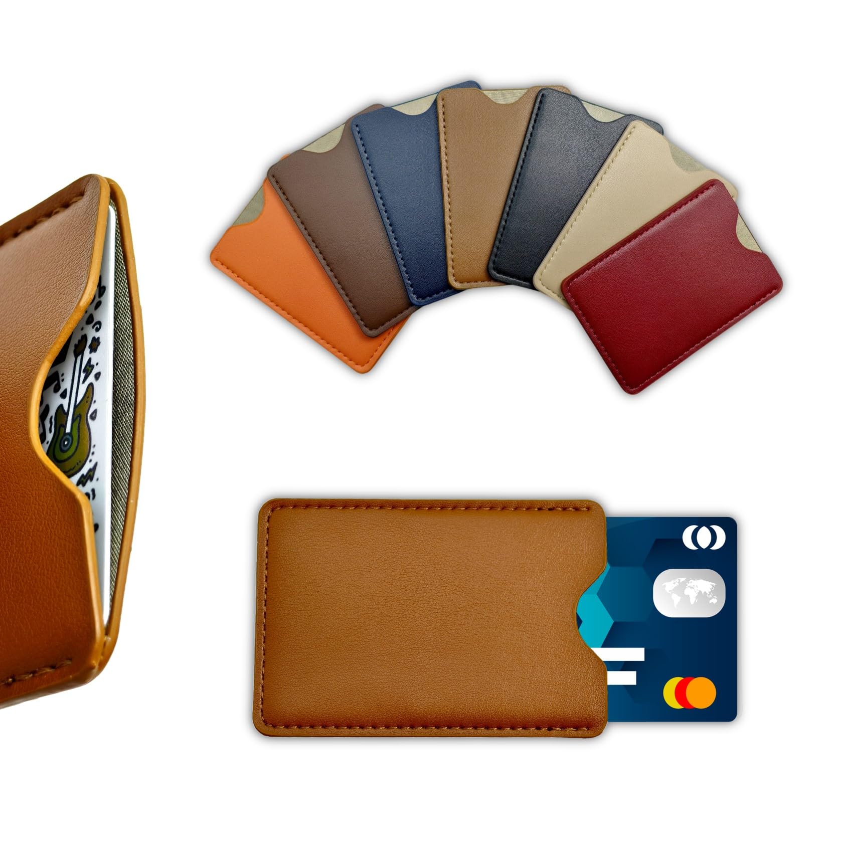 Objuni 7 – Piece Thickened PU RFID Blocking Sleeves set – Multicolor(1 of Each Color, Anti-Skimming Card Protector (9.2cm×6.3cm), credit card protection, Brown