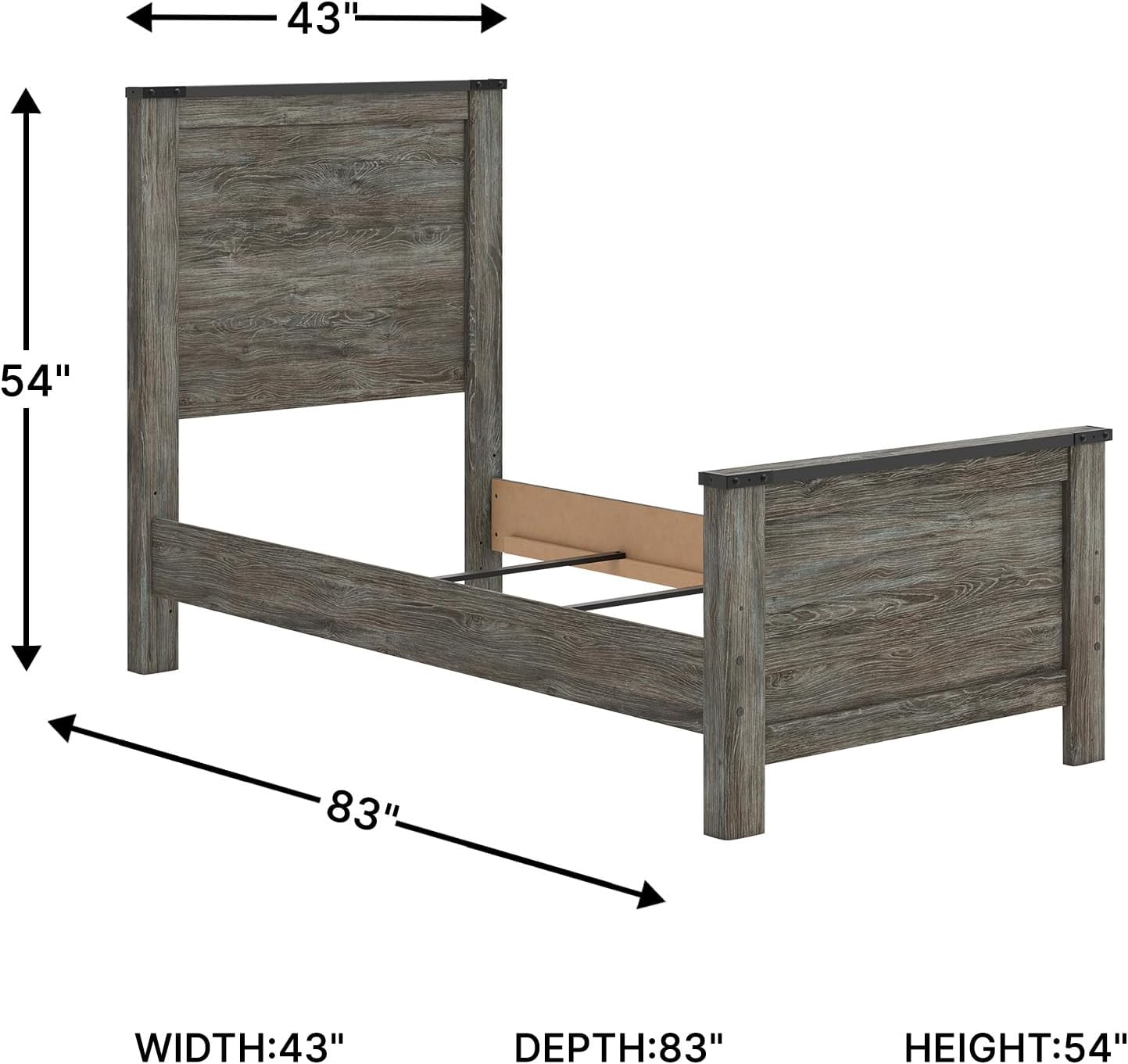 Signature Design by Ashley Frandern Industrial Panel Bed with Nailhead Accents, Foundation or Box Spring Needed, Twin, Gray - Image 3