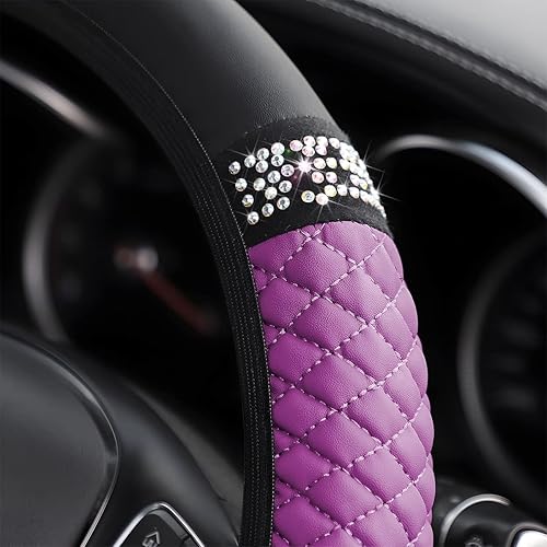 Miniatura 3 de Funda para volante, universal de piel sintética suave de 15 pulgadas con diamantes de imitación coloridos, protector elástico de volante con
