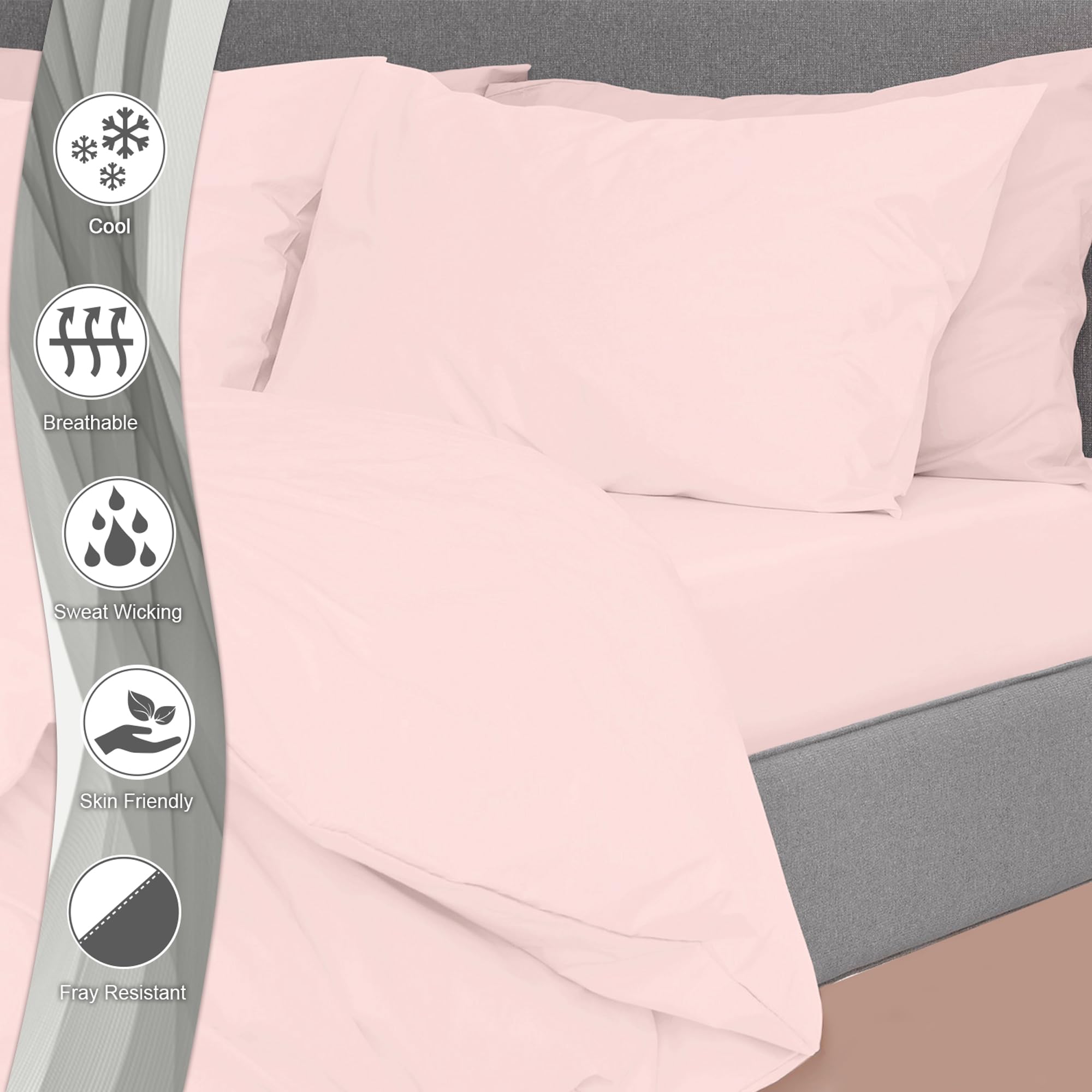 Pizuna Pure Combed Cotton Housewife Pillowcases 2 Pack Light Pink 48x74cm - Image 2